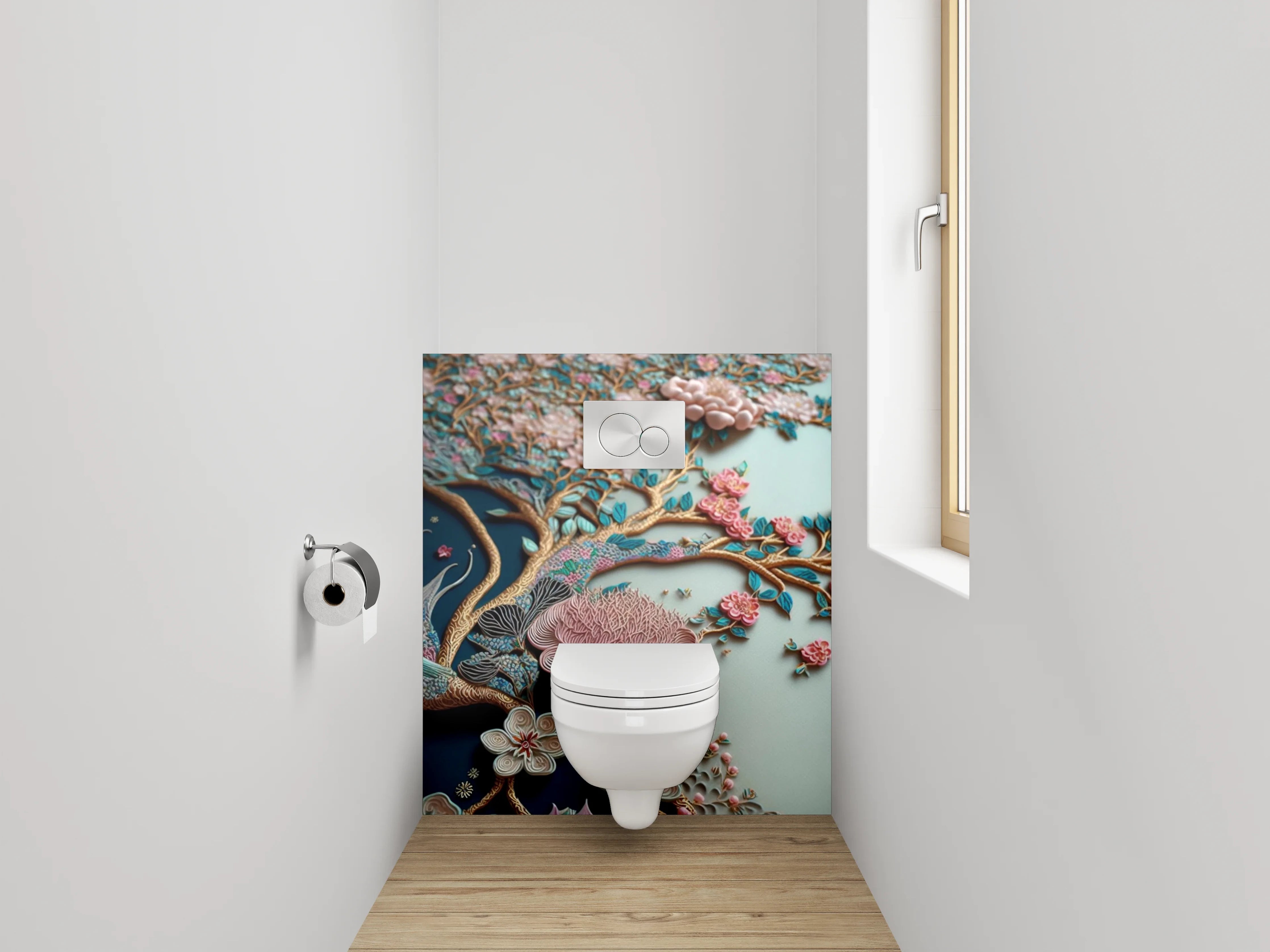 WC-Rückwand - Blühender Baum mit Blüten in Pastellfarben