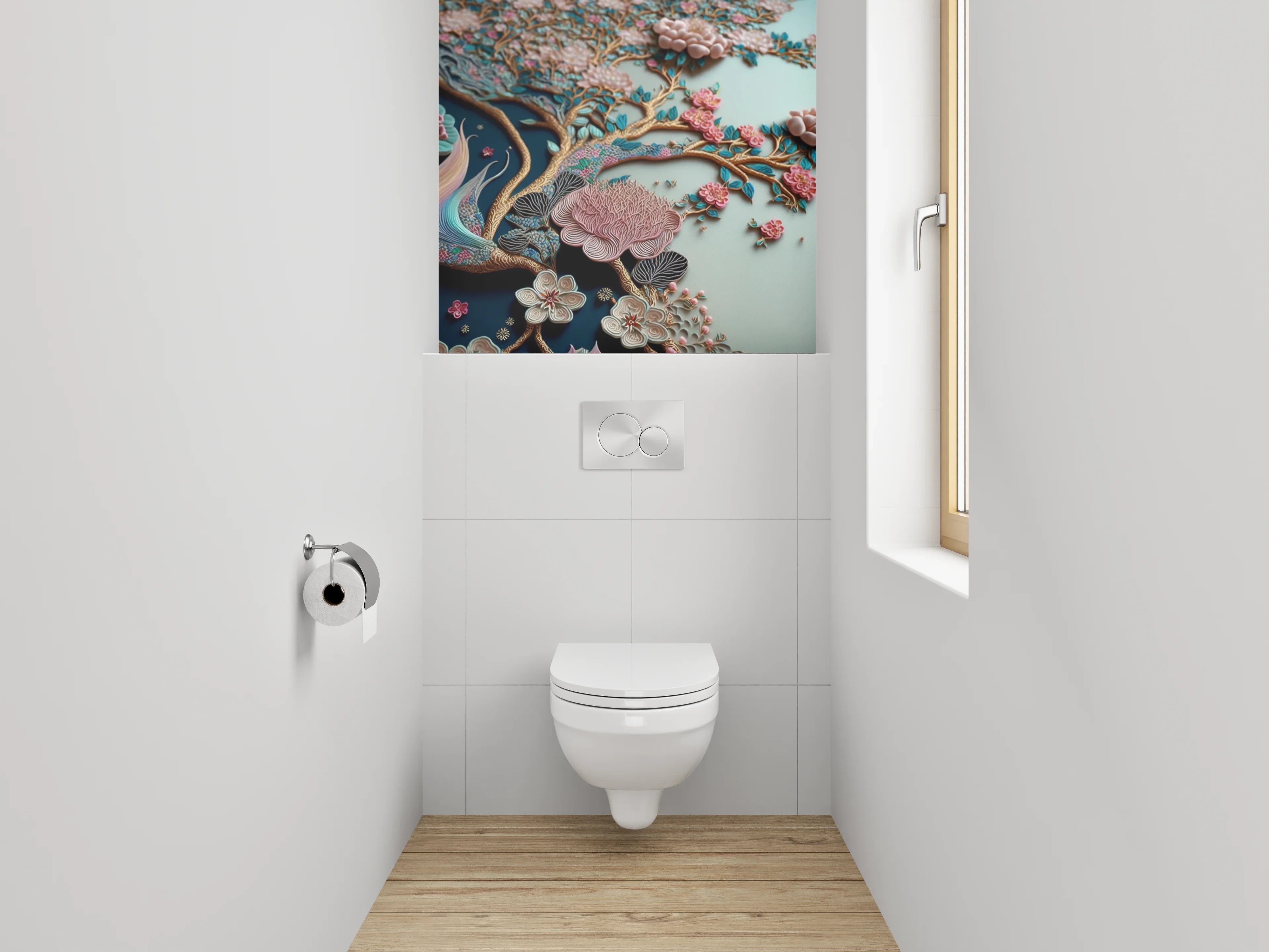 WC-Rückwand - Blühender Baum mit Blüten in Pastellfarben