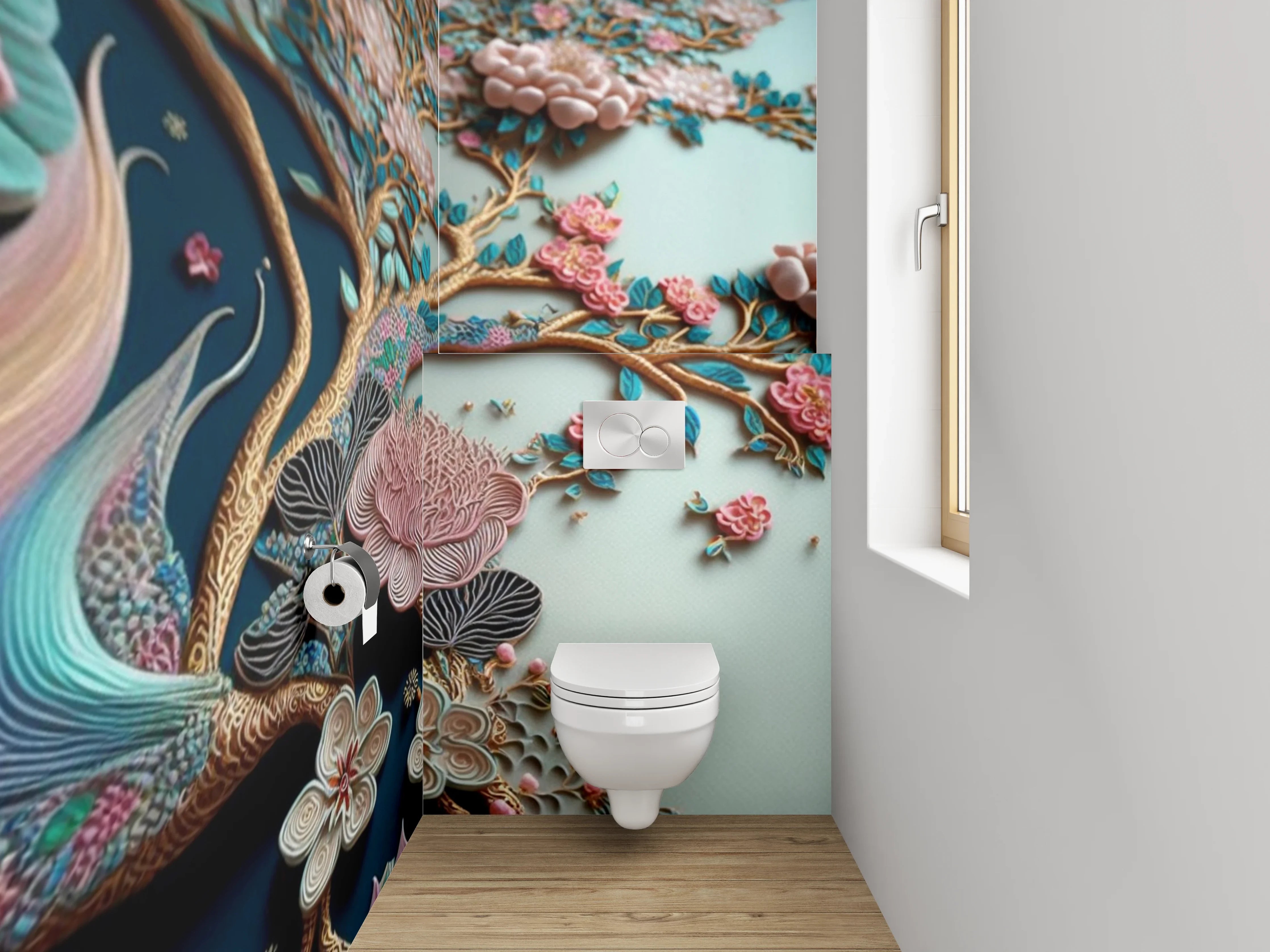 WC-Rückwand - Blühender Baum mit Blüten in Pastellfarben