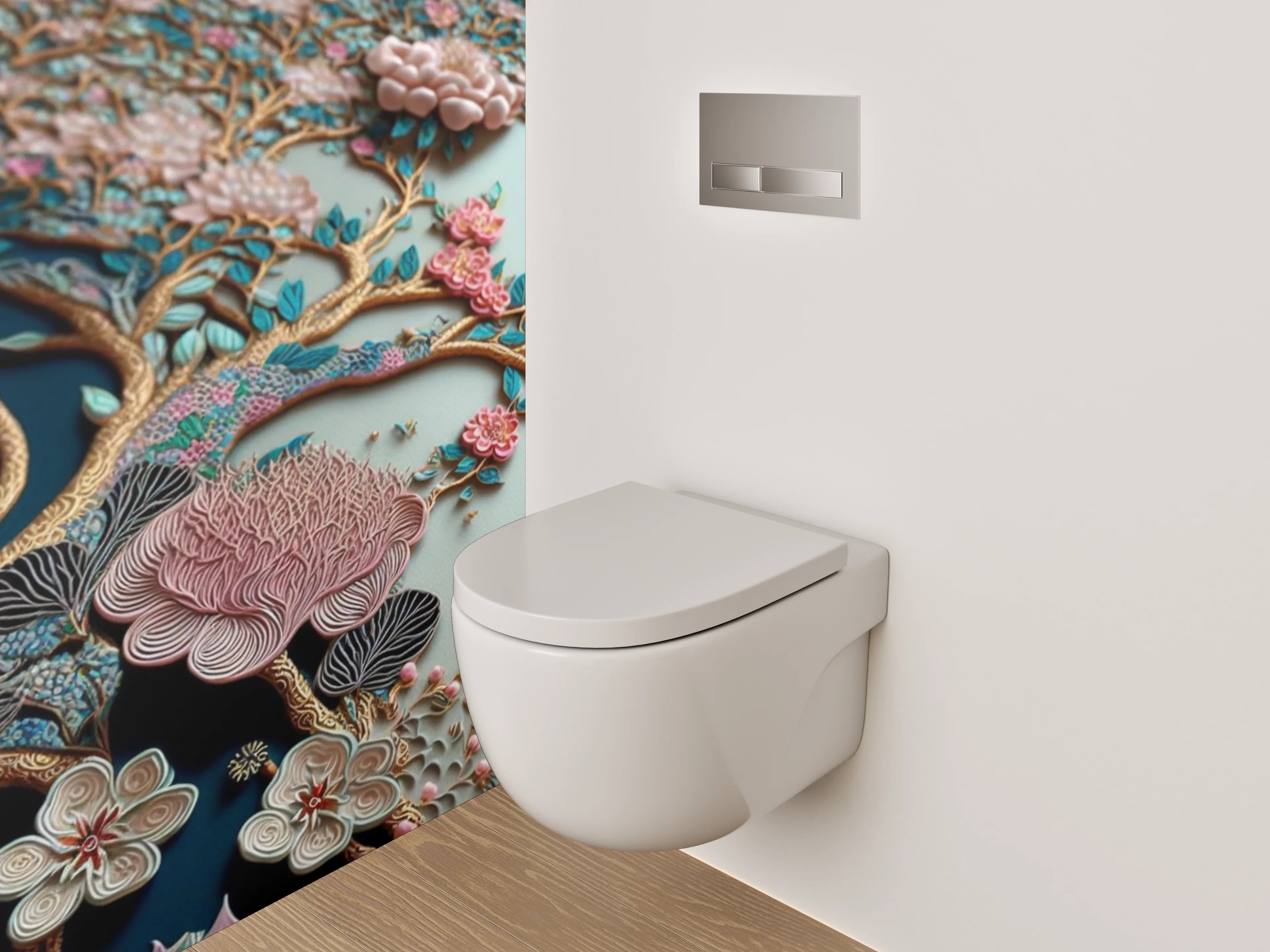 WC-Rückwand - Blühender Baum mit Blüten in Pastellfarben