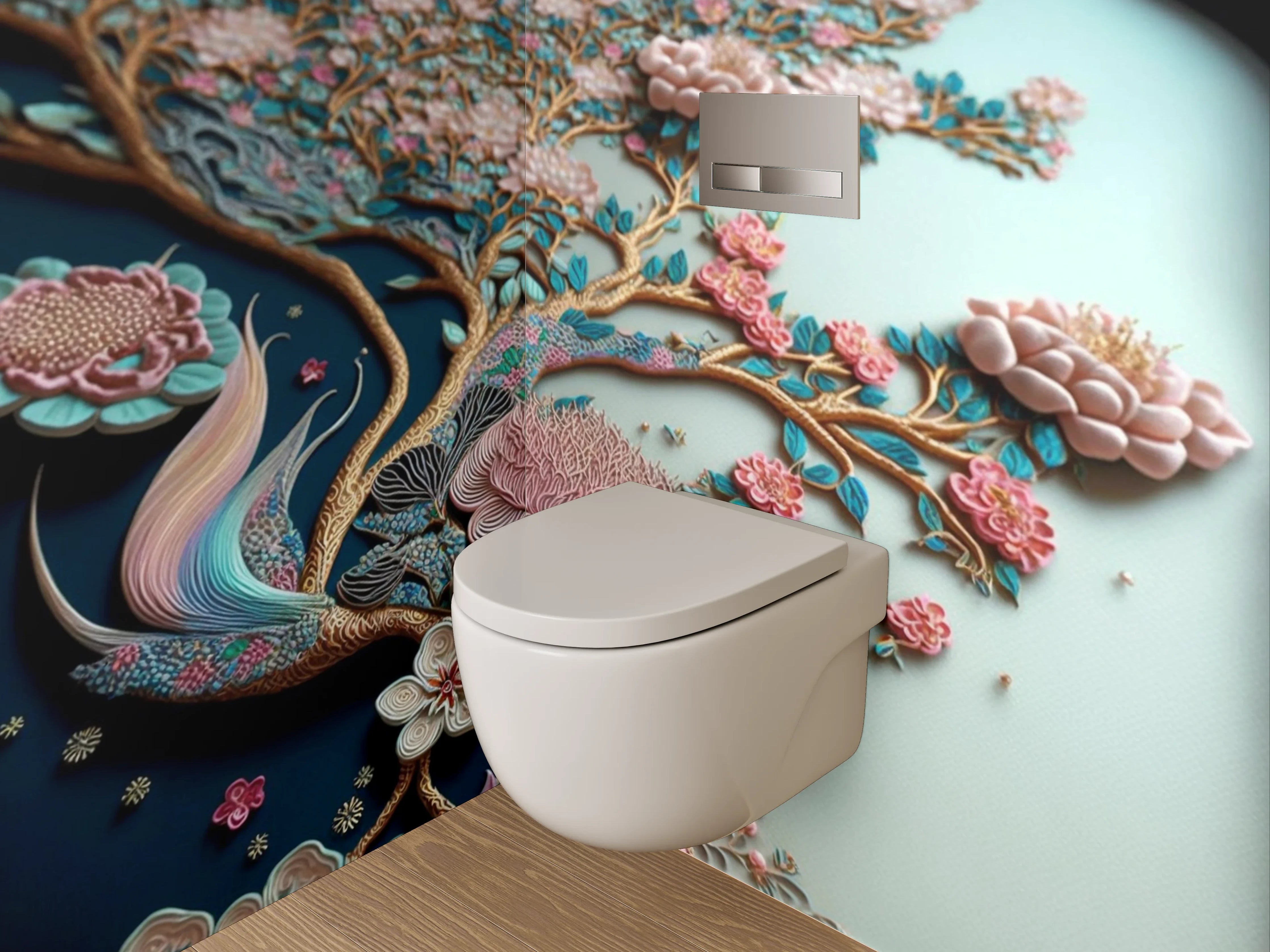 WC-Rückwand - Blühender Baum mit Blüten in Pastellfarben