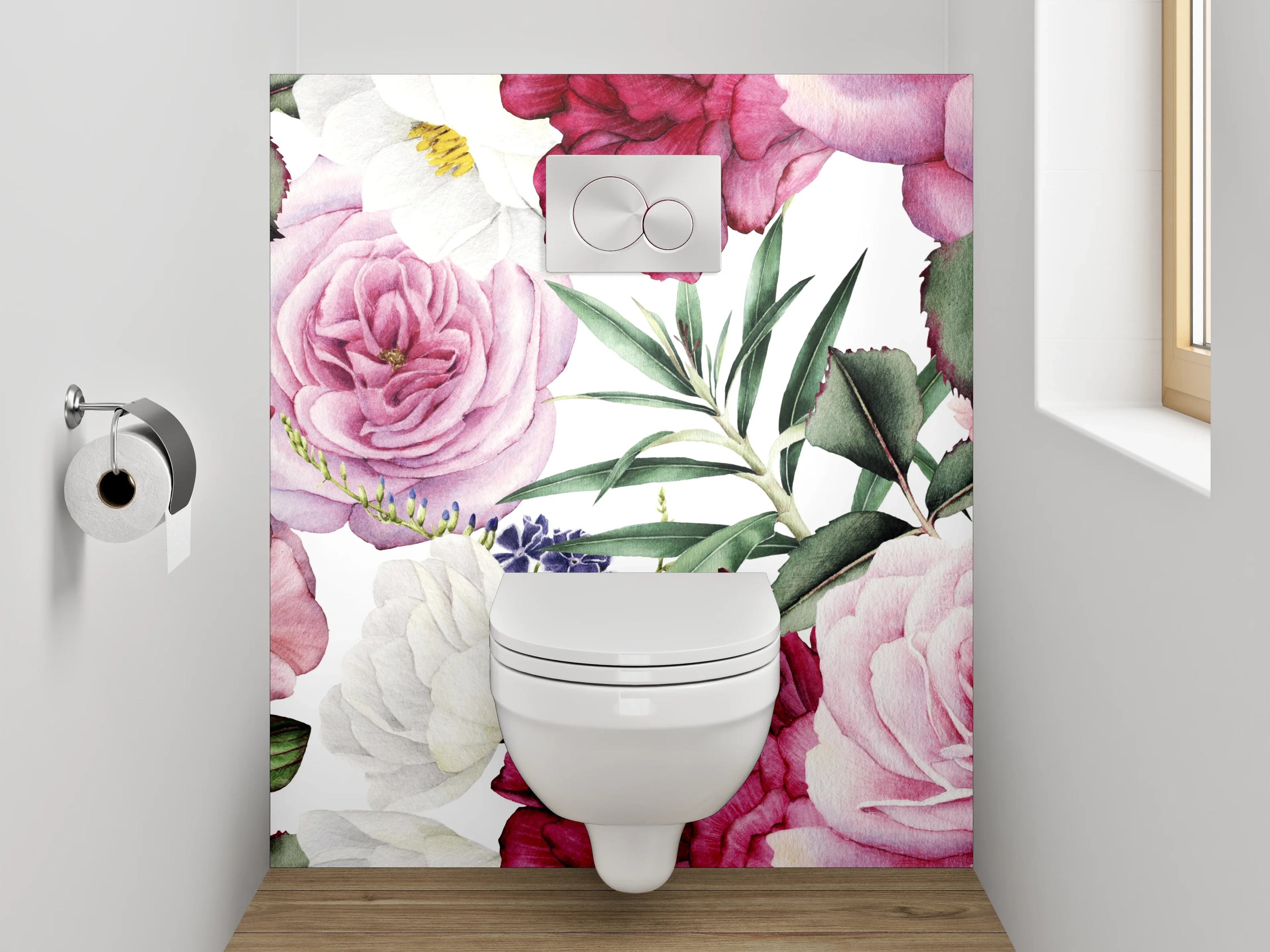 WC-Rückwand - Blütenpracht Aquarell Blumenmuster