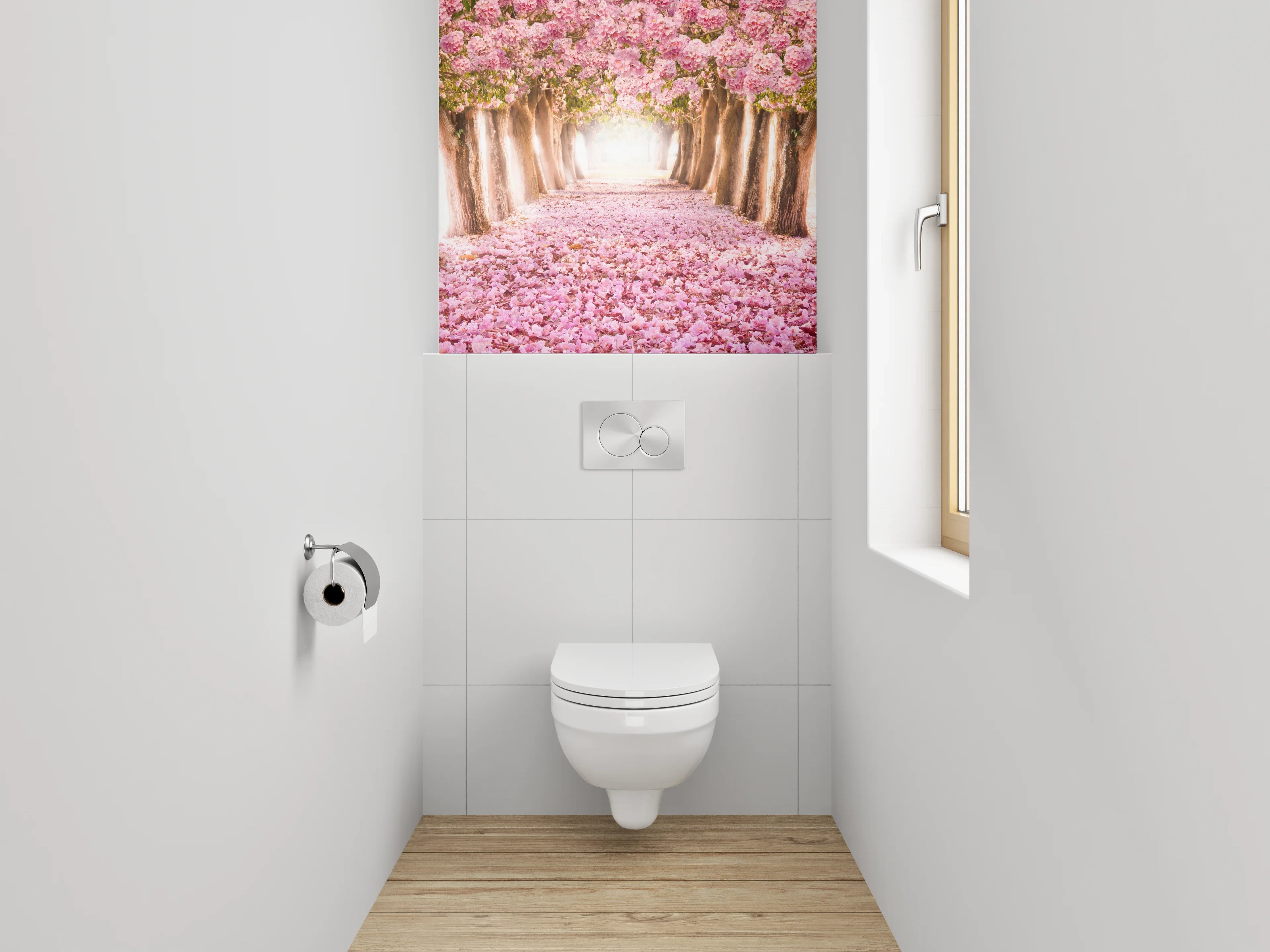 WC-Rückwand - Blütentunnel in Rosa
