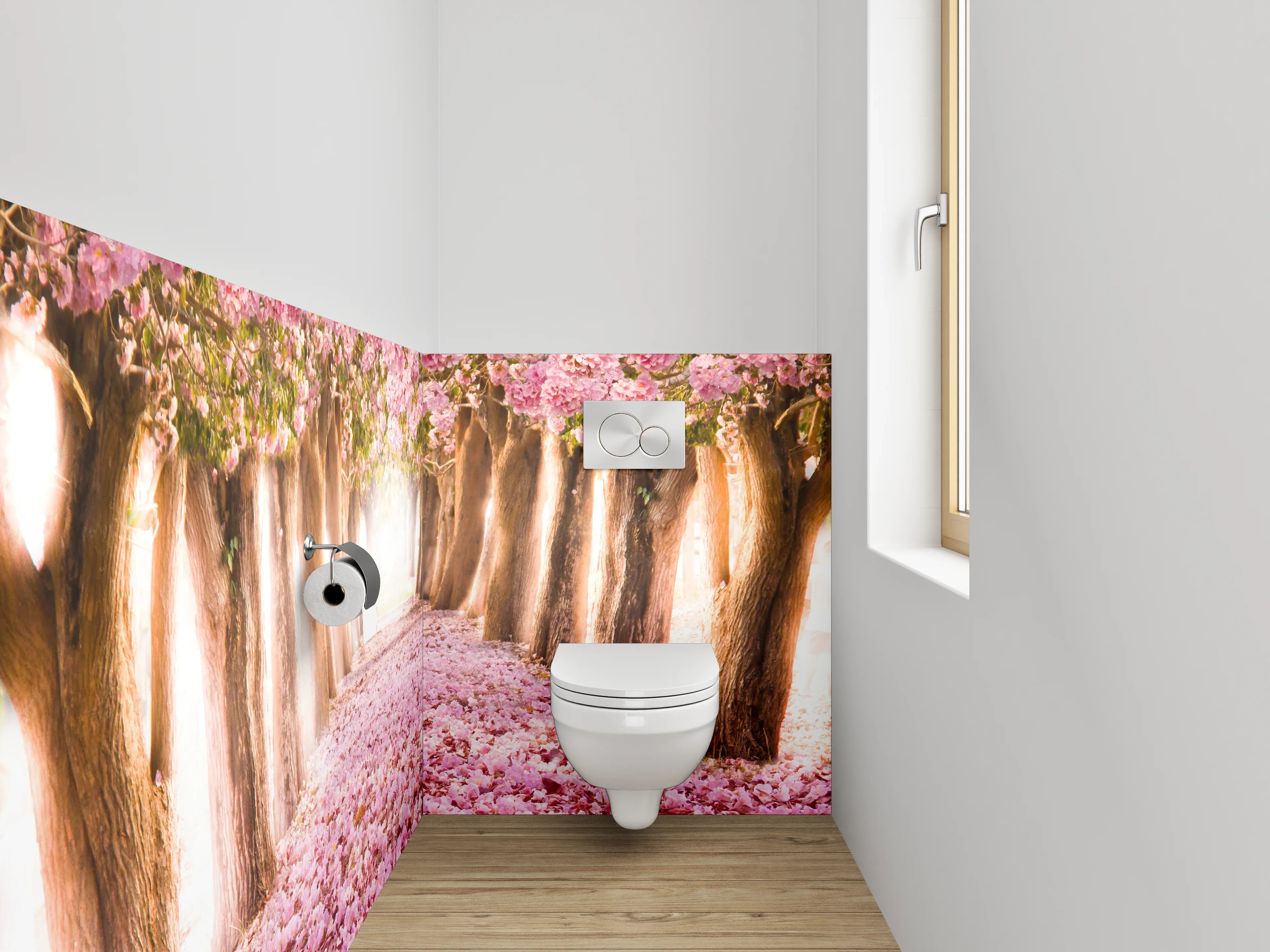 WC-Rückwand - Blütentunnel in Rosa