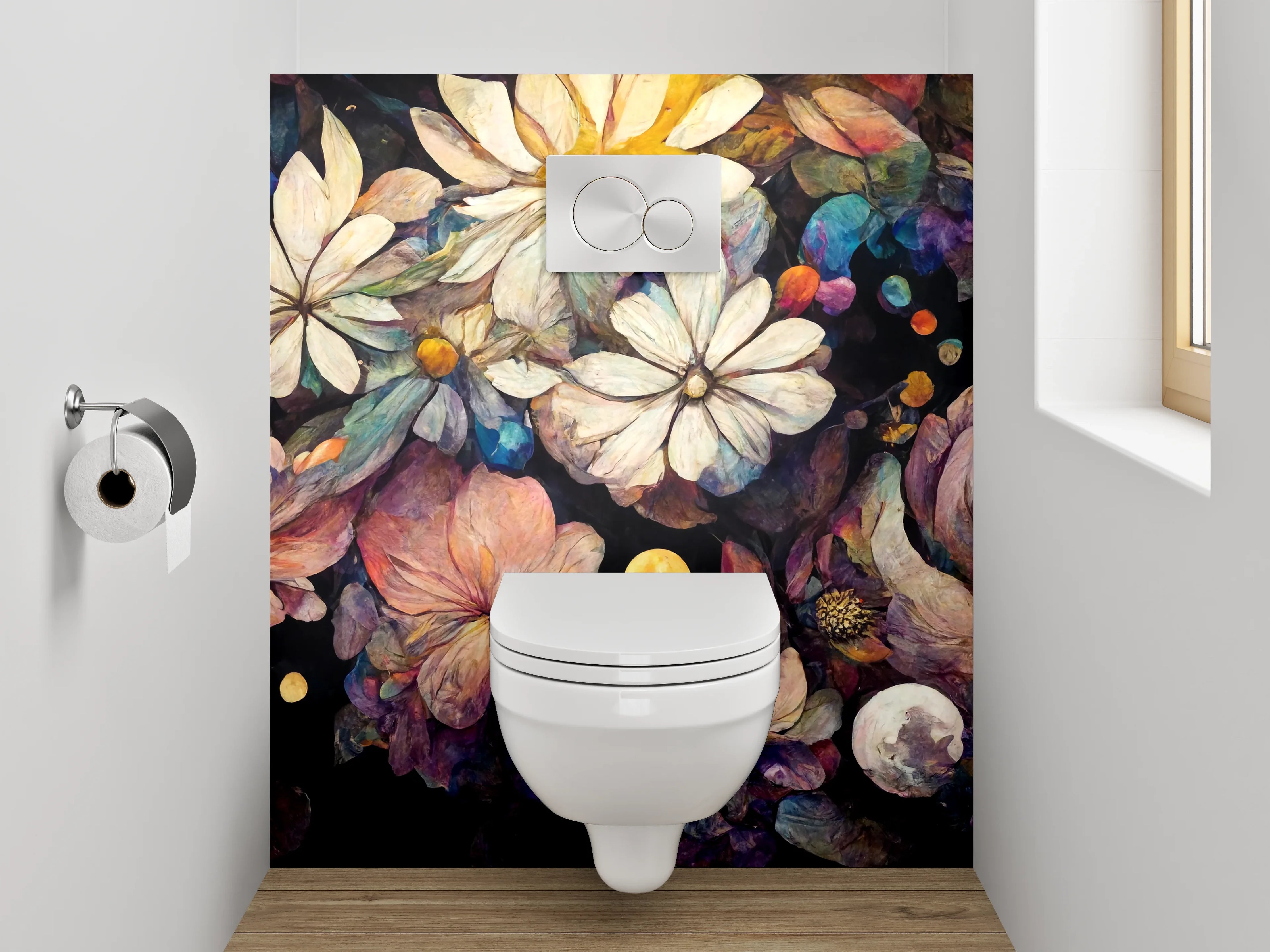 WC-Rückwand - Blumen-Aquarell Nachtzauber