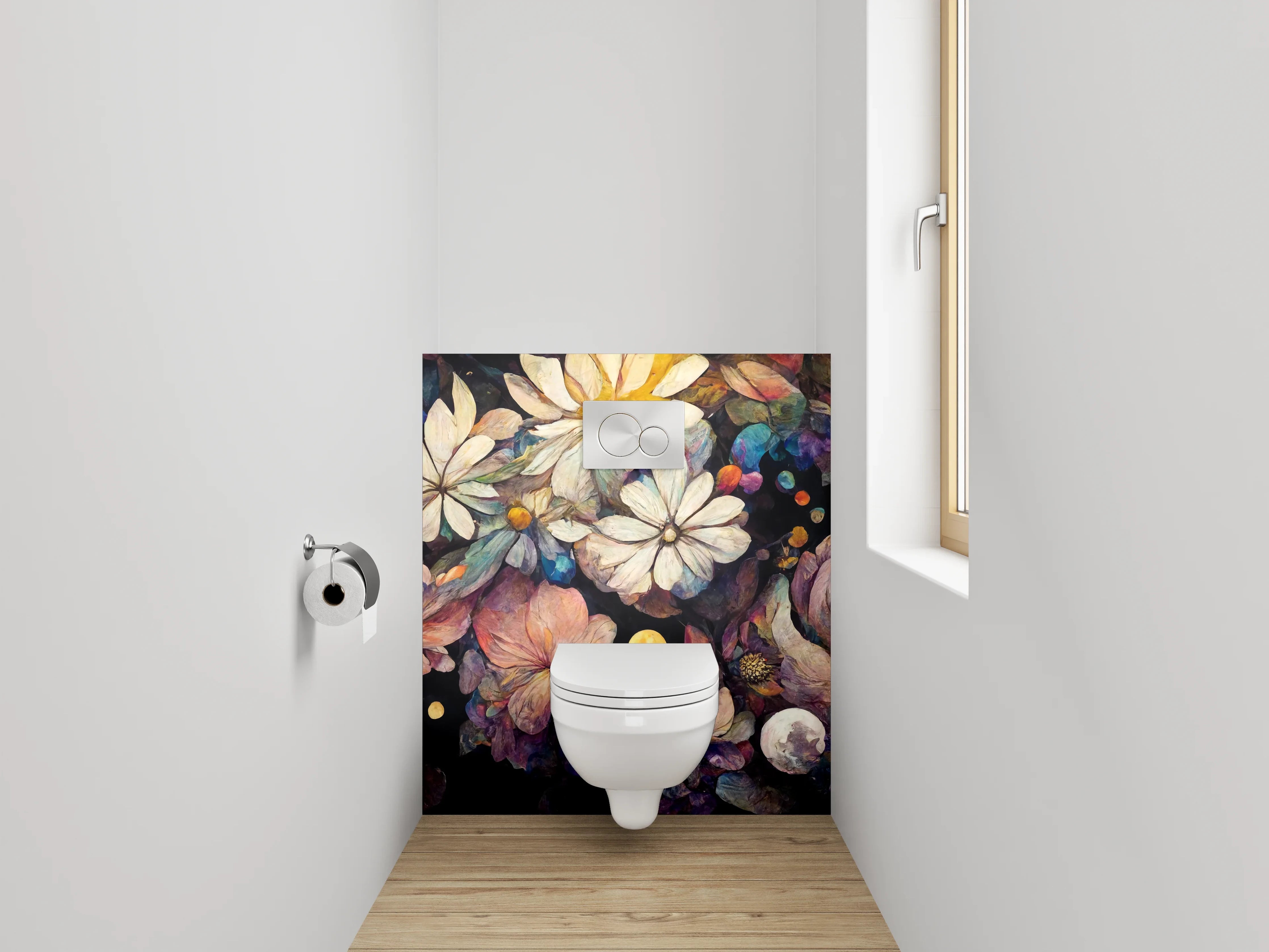 WC-Rückwand - Blumen-Aquarell Nachtzauber