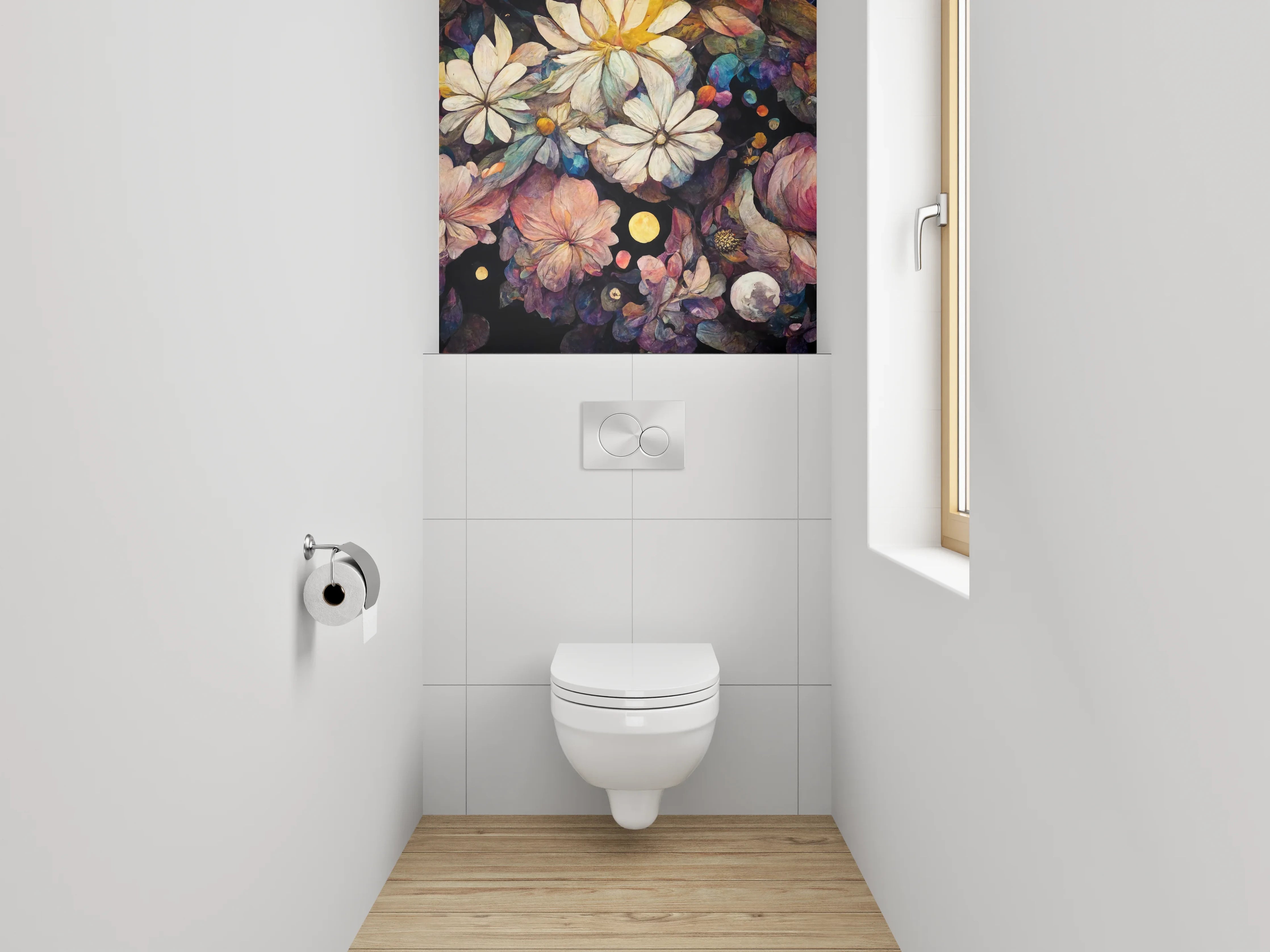 WC-Rückwand - Blumen-Aquarell Nachtzauber