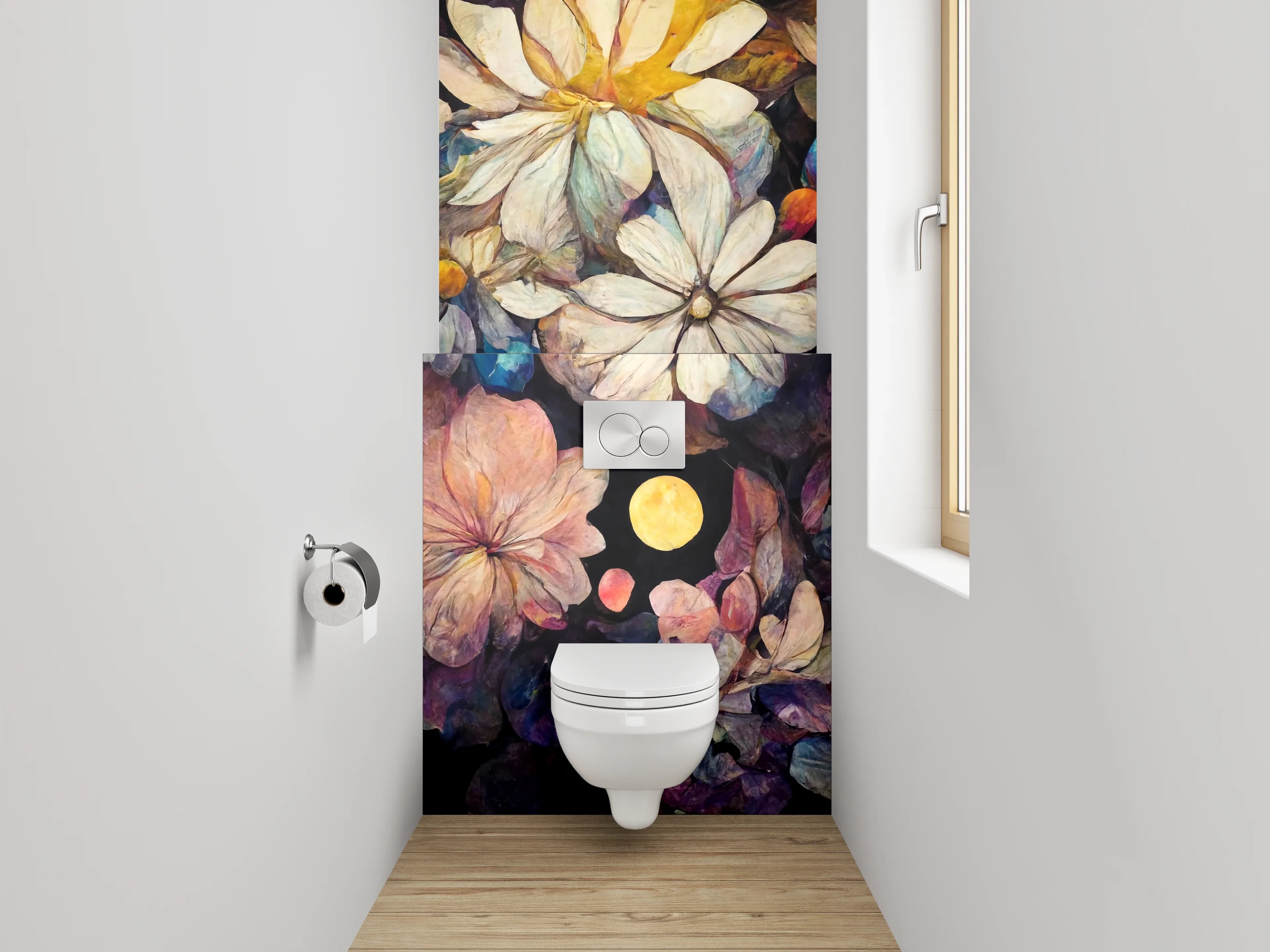 WC-Rückwand - Blumen-Aquarell Nachtzauber