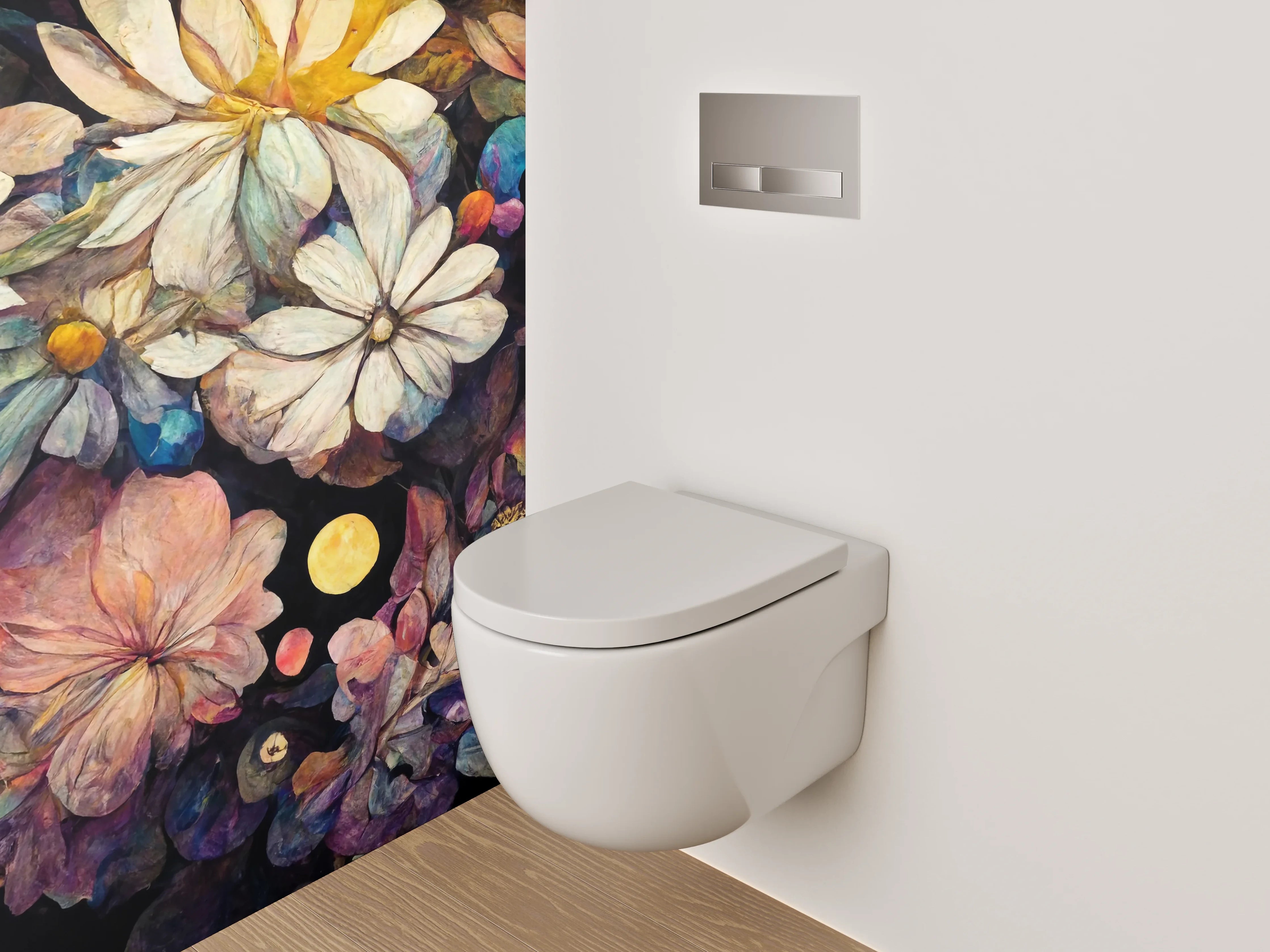 WC-Rückwand - Blumen-Aquarell Nachtzauber