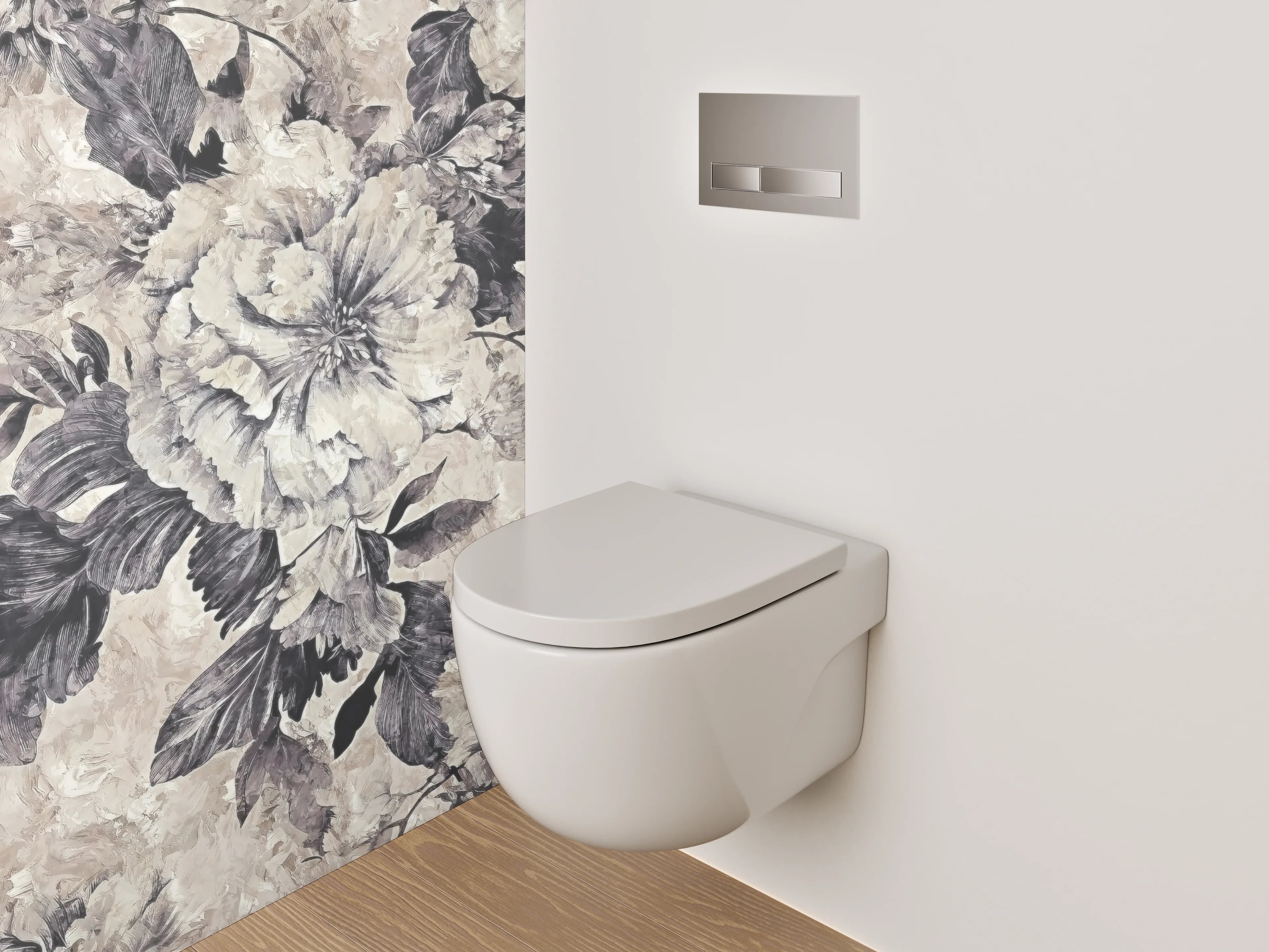 WC-Rückwand - Blumen Aquarell Schwarz-Weiß Beige