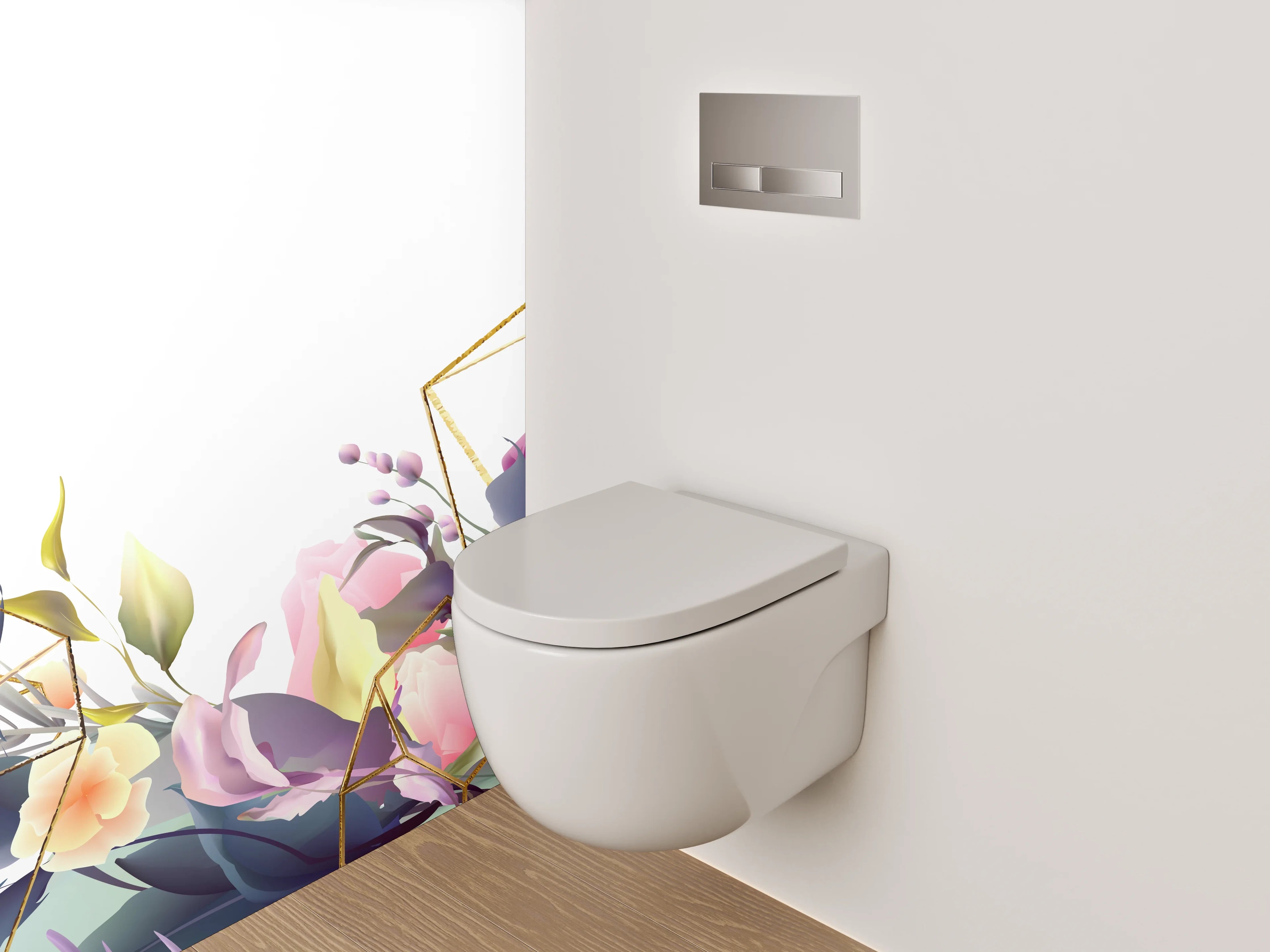 WC-Rückwand - Blumen Aquarell mit Goldgeometrie