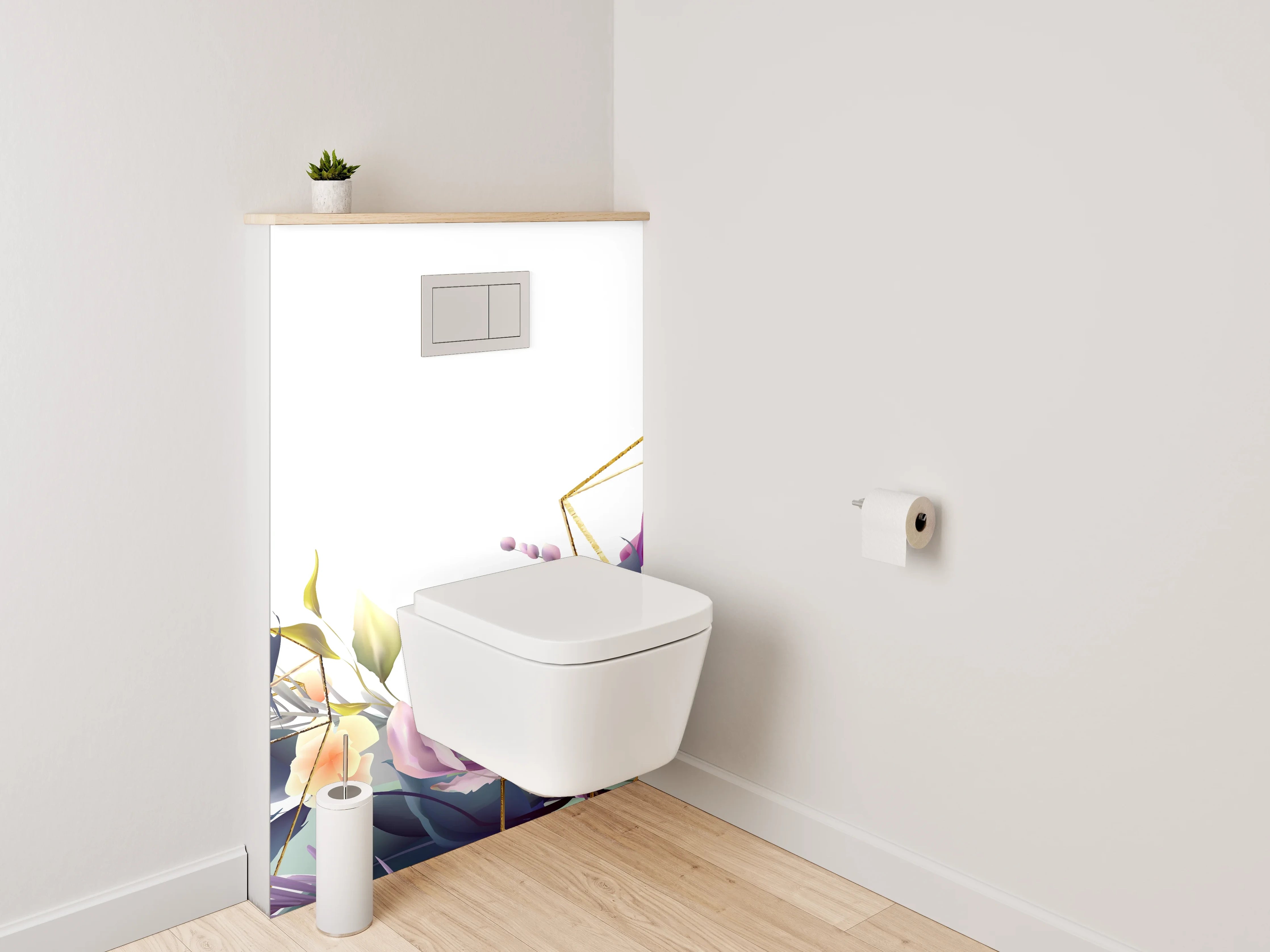 WC-Rückwand - Blumen Aquarell mit Goldgeometrie