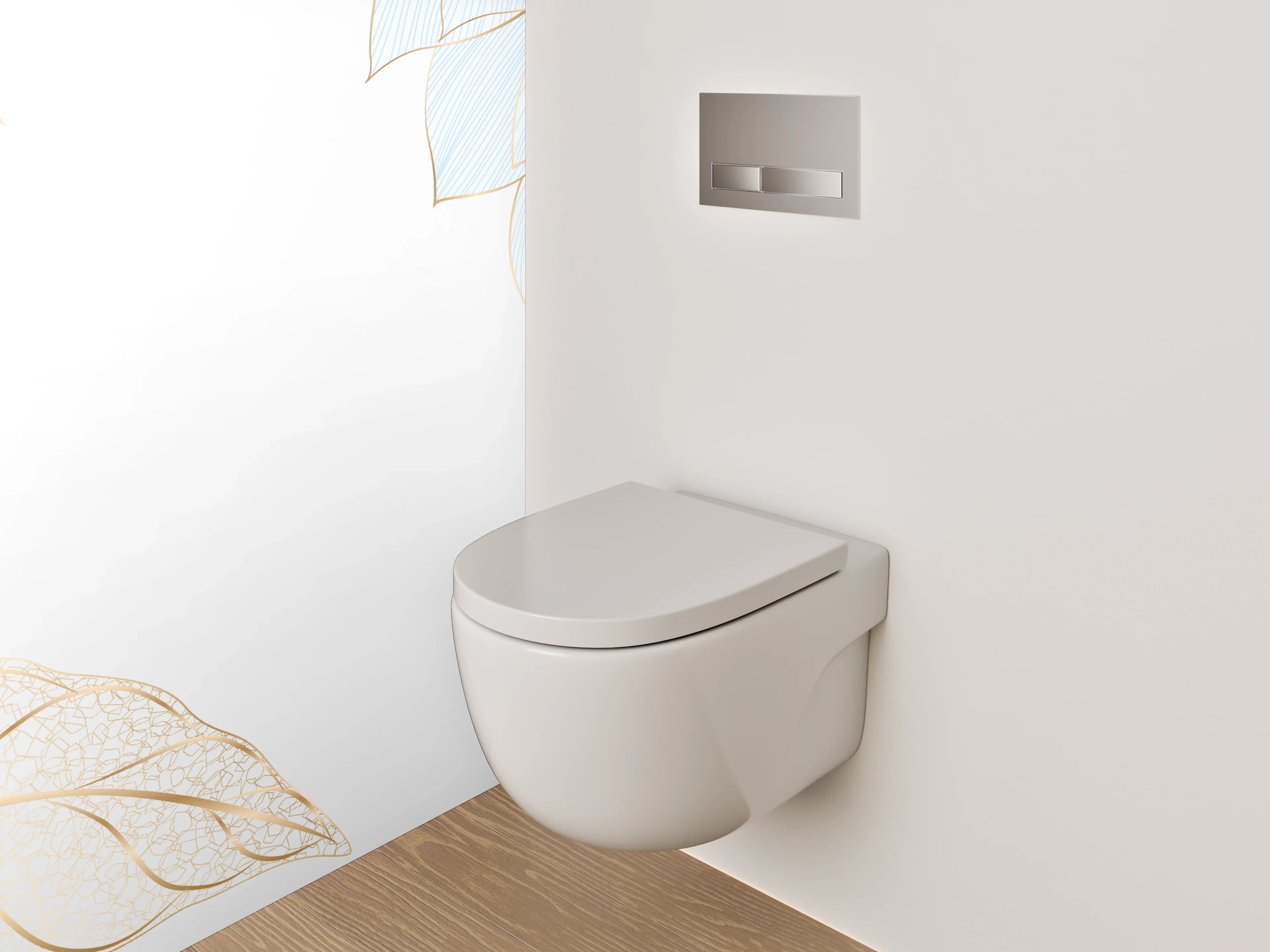 WC-Rückwand - Blumen Skizze Gold Blau Elegant