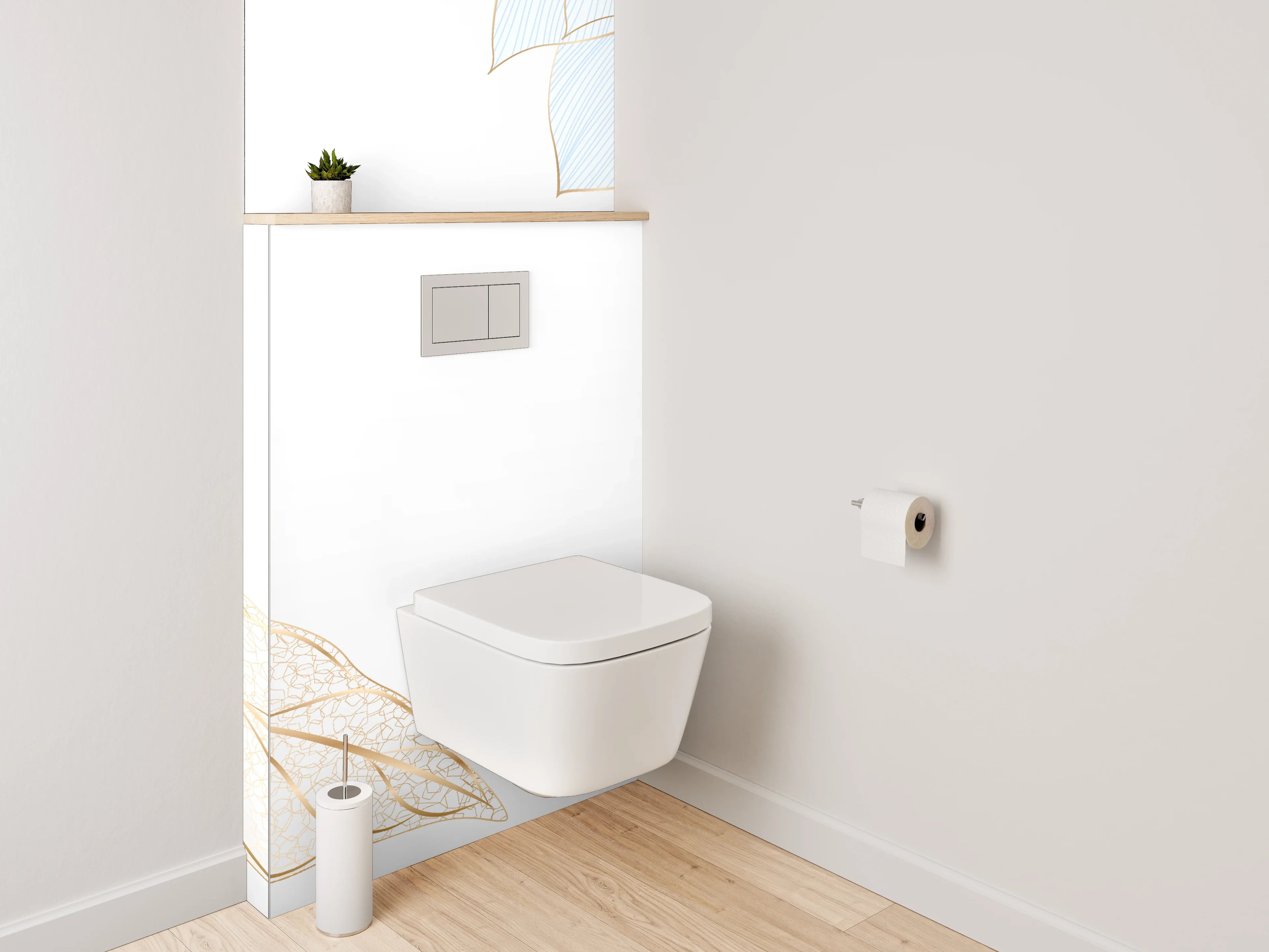 WC-Rückwand - Blumen Skizze Gold Blau Elegant