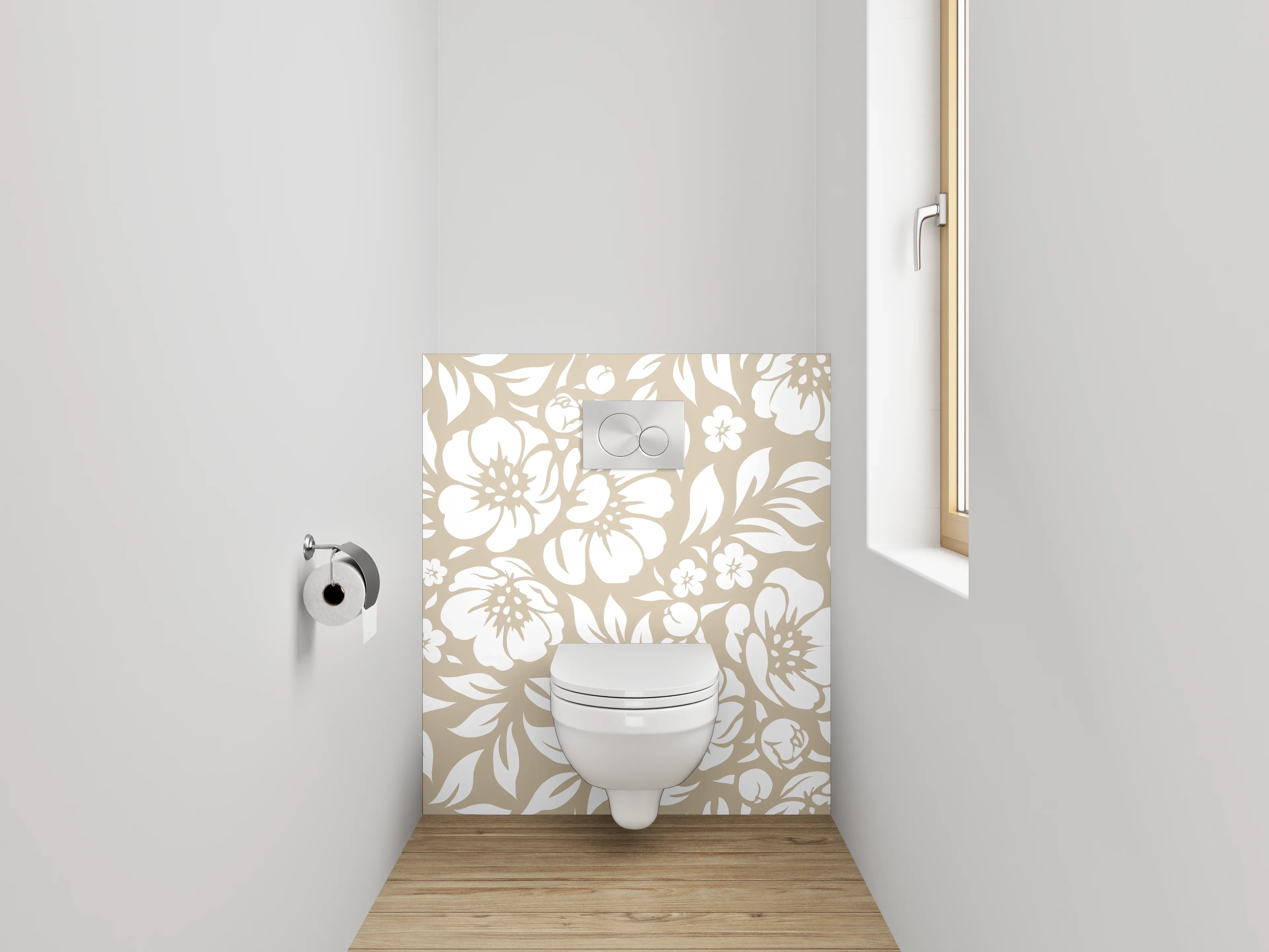 WC-Rückwand - Blumenmuster Beige Weiß Tapete