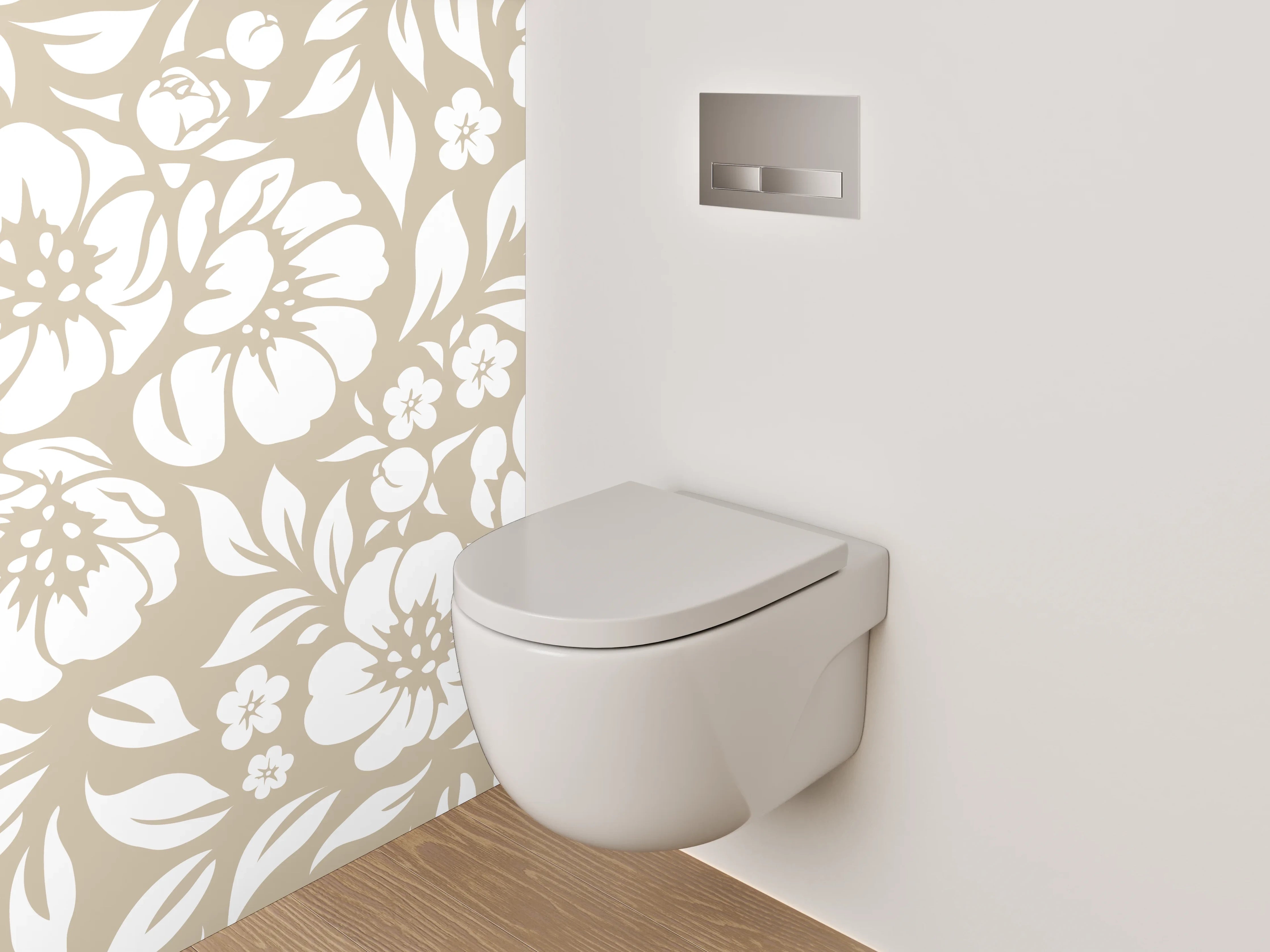 WC-Rückwand - Blumenmuster Beige Weiß Tapete