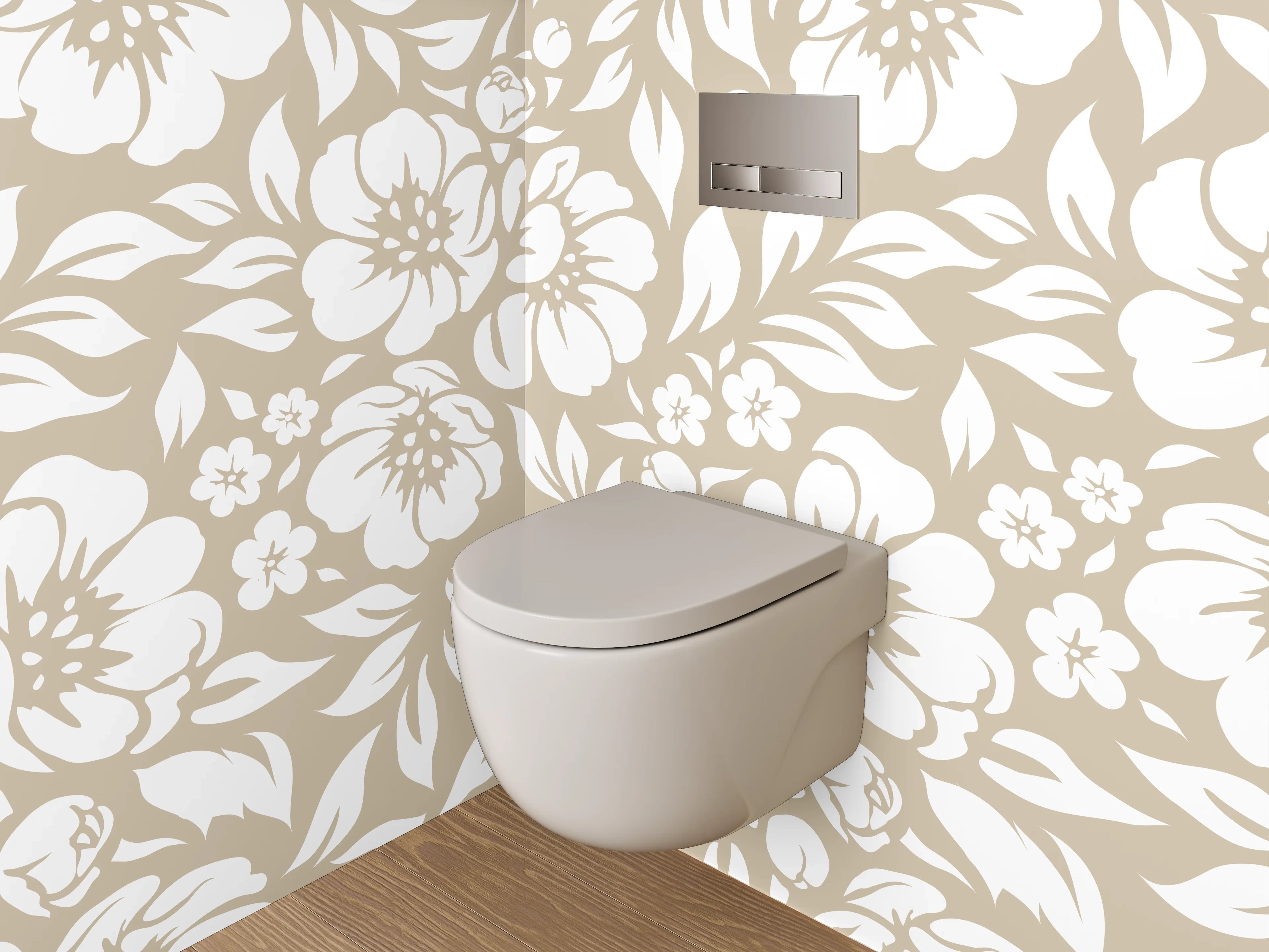 WC-Rückwand - Blumenmuster Beige Weiß Tapete