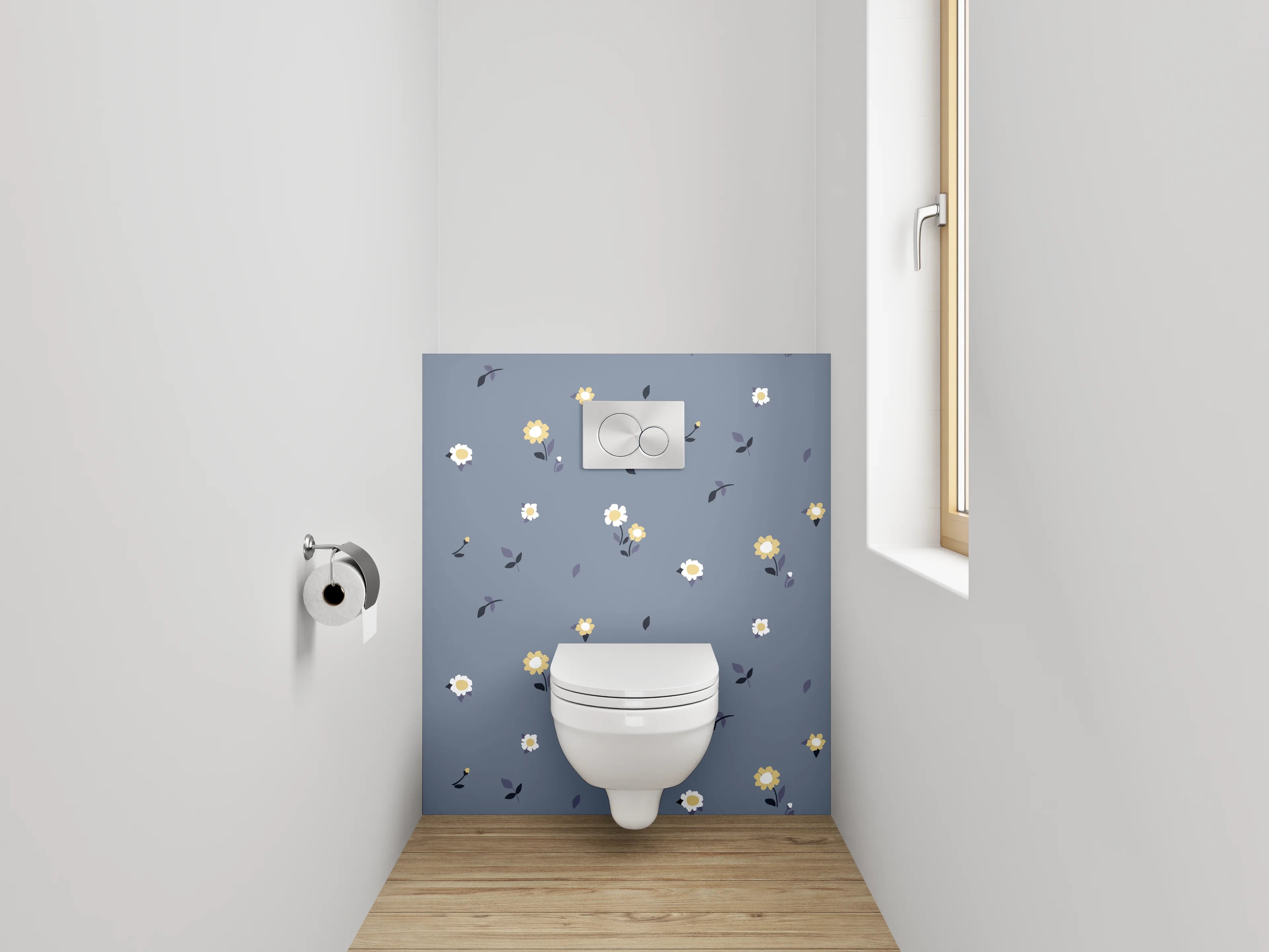 WC-Rückwand - Blumenmuster Grau Blau Modern