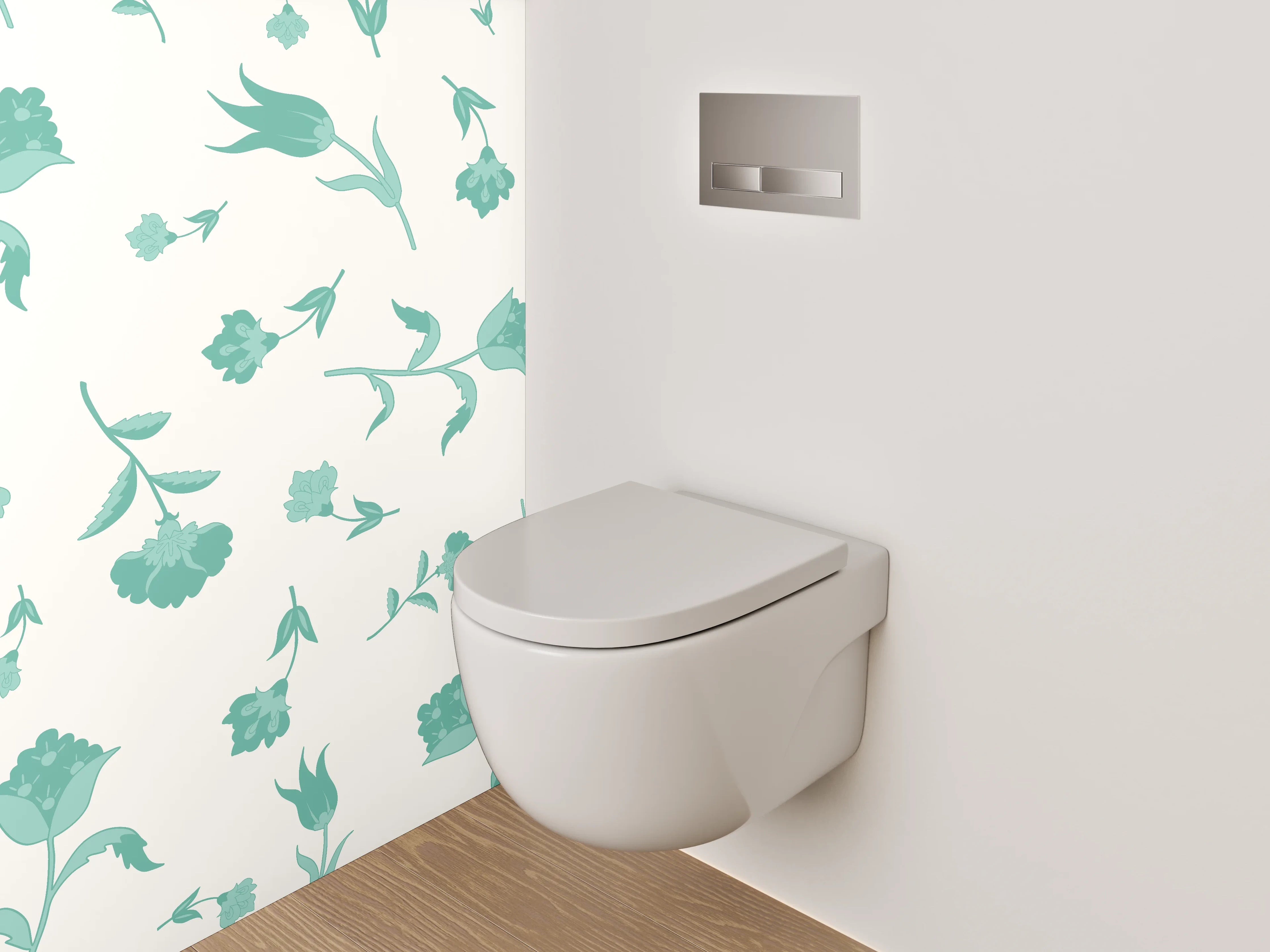 WC-Rückwand - Blumenmuster Mint auf Weiß