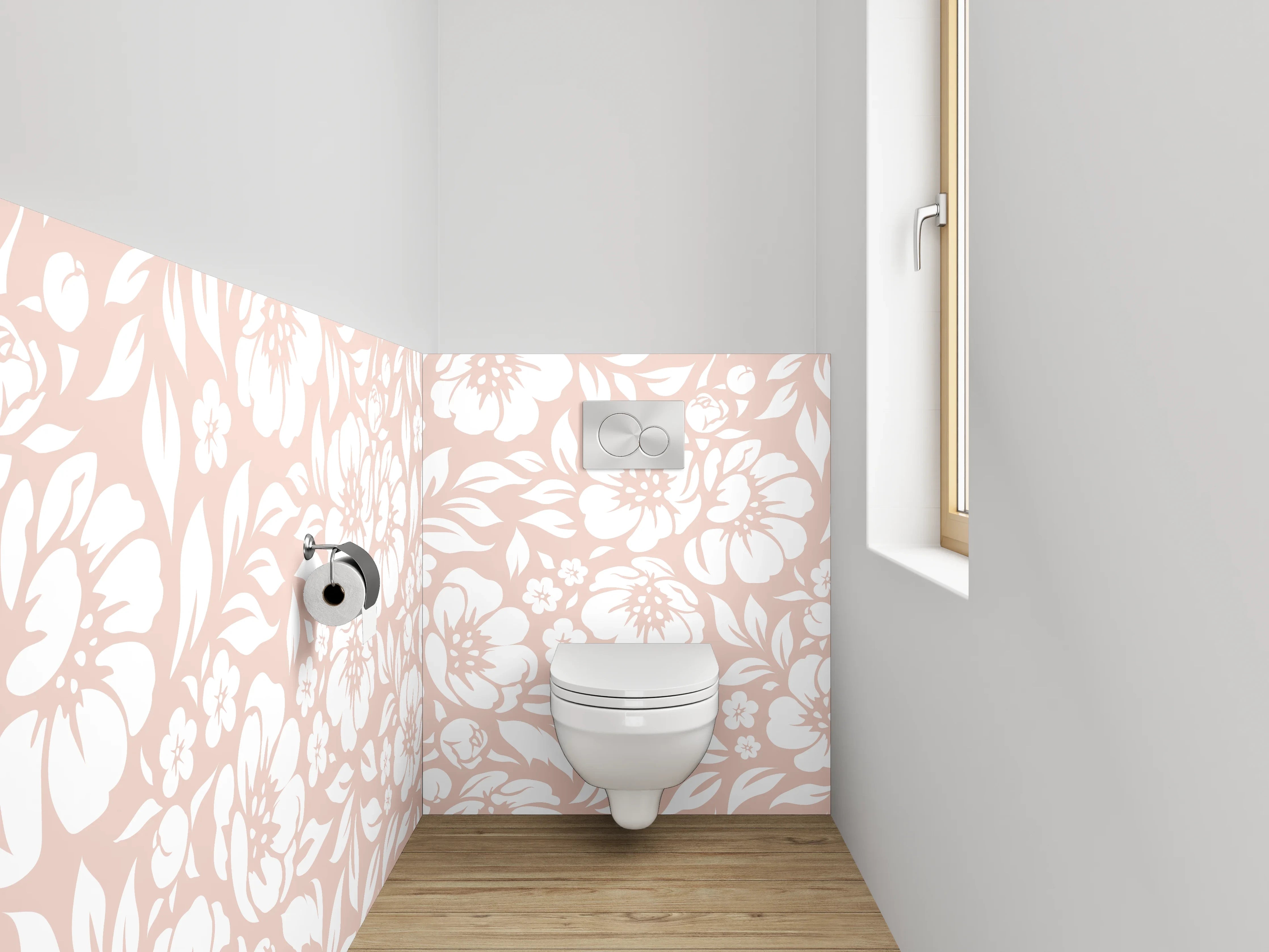 WC-Rückwand - Blumenmuster Rosa Weiß Dekor