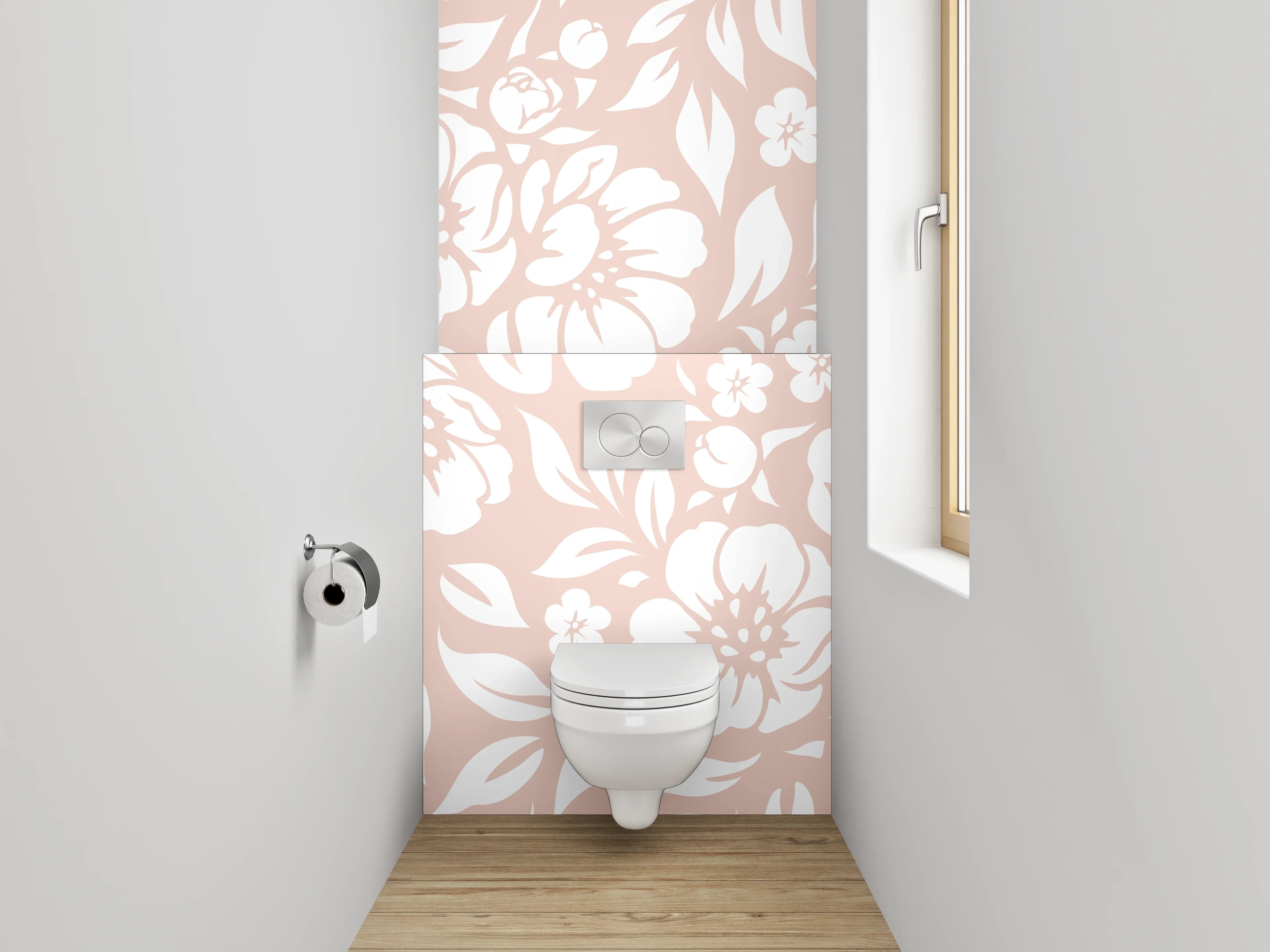 WC-Rückwand - Blumenmuster Rosa Weiß Dekor