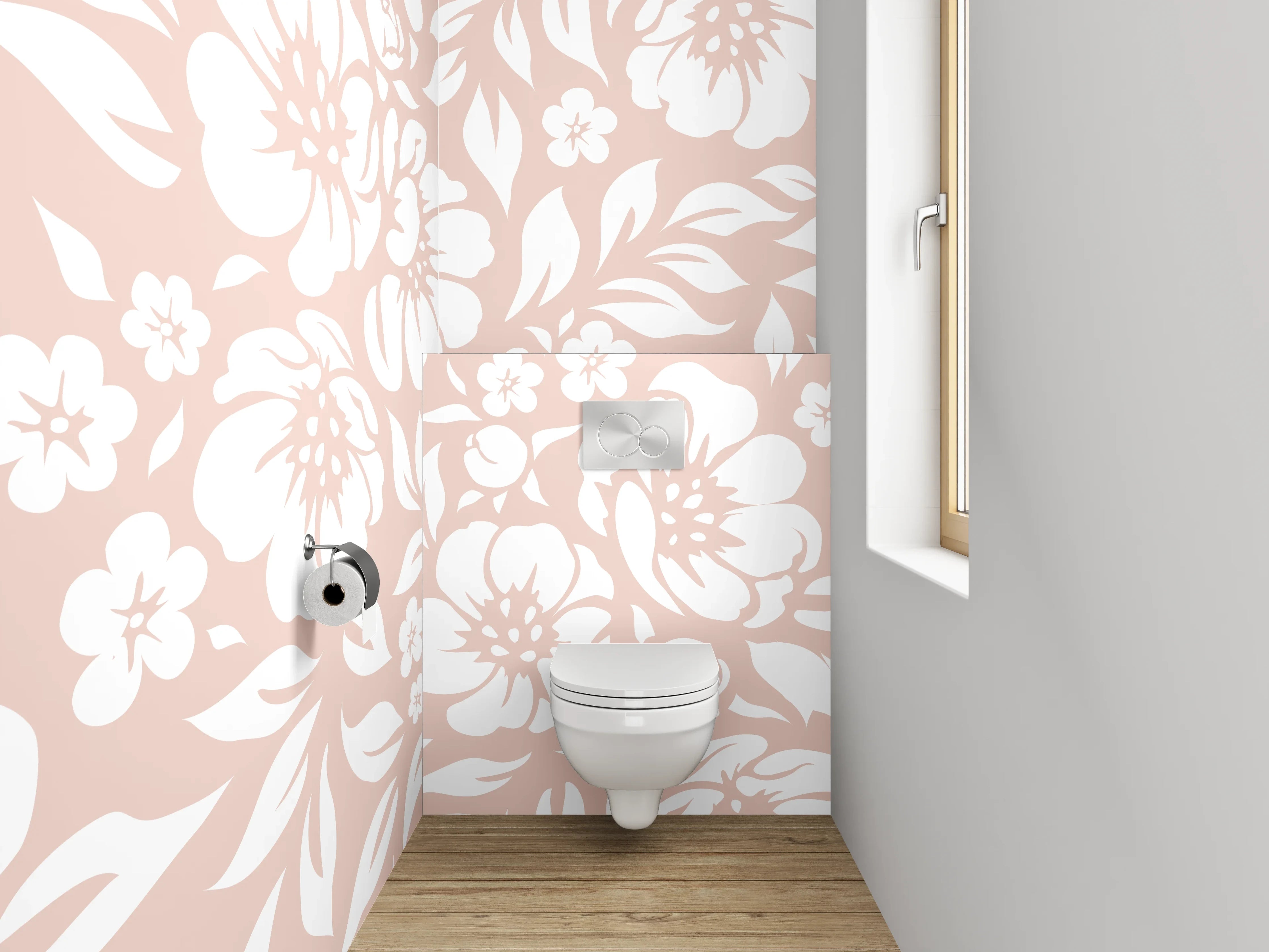 WC-Rückwand - Blumenmuster Rosa Weiß Dekor