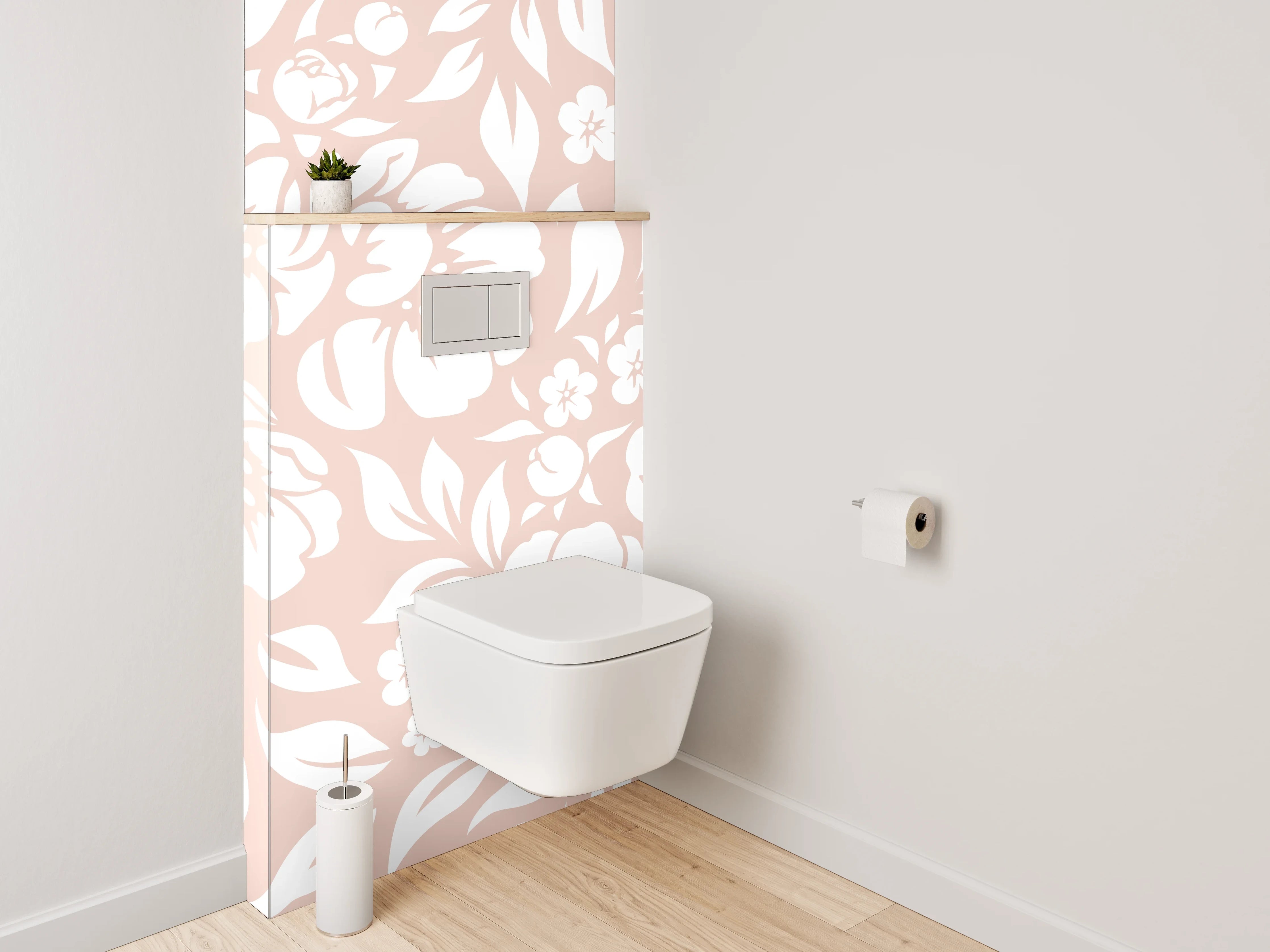 WC-Rückwand - Blumenmuster Rosa Weiß Dekor