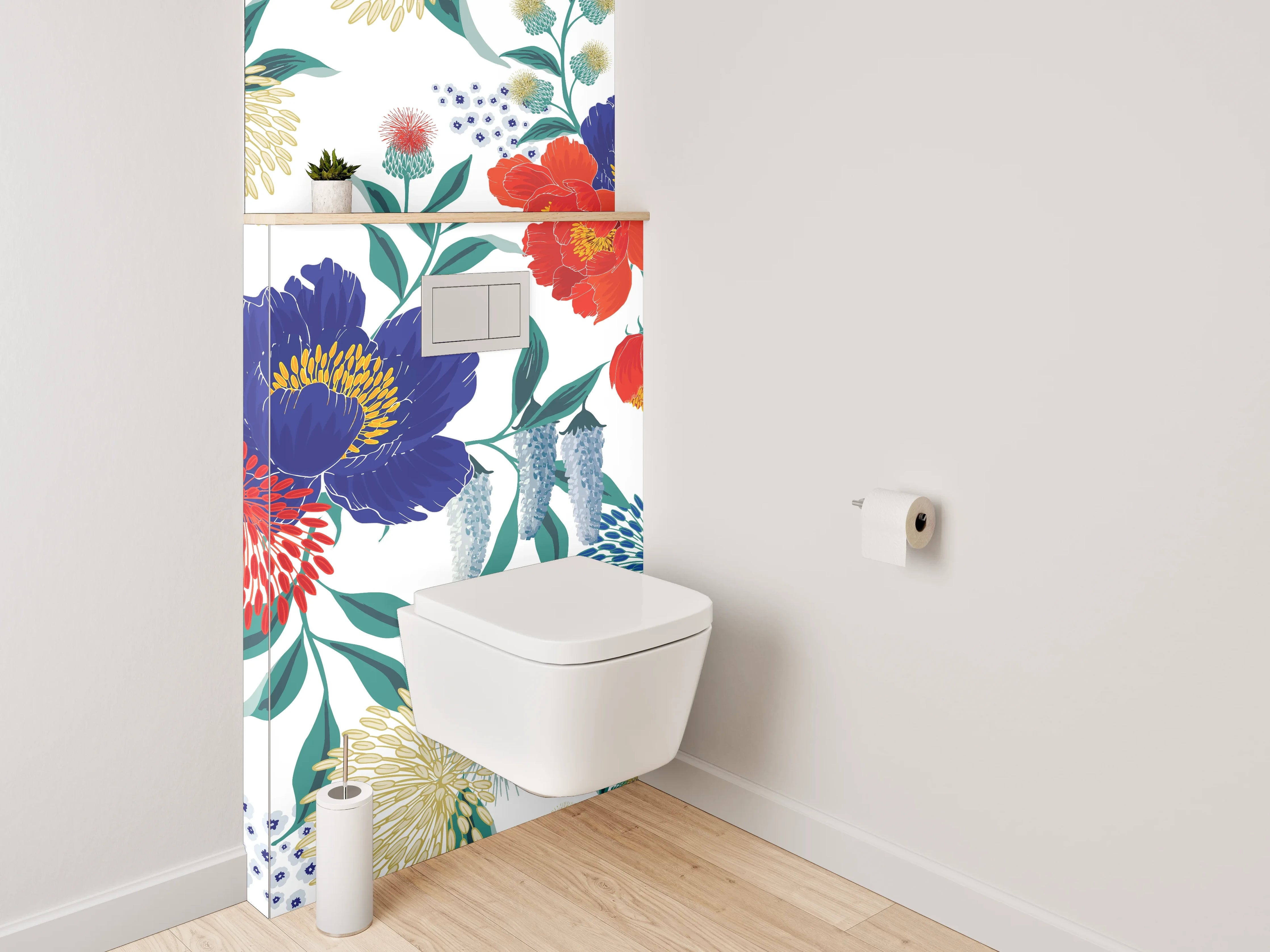 WC-Rückwand - Blumenmuster Rot Blau Modern
