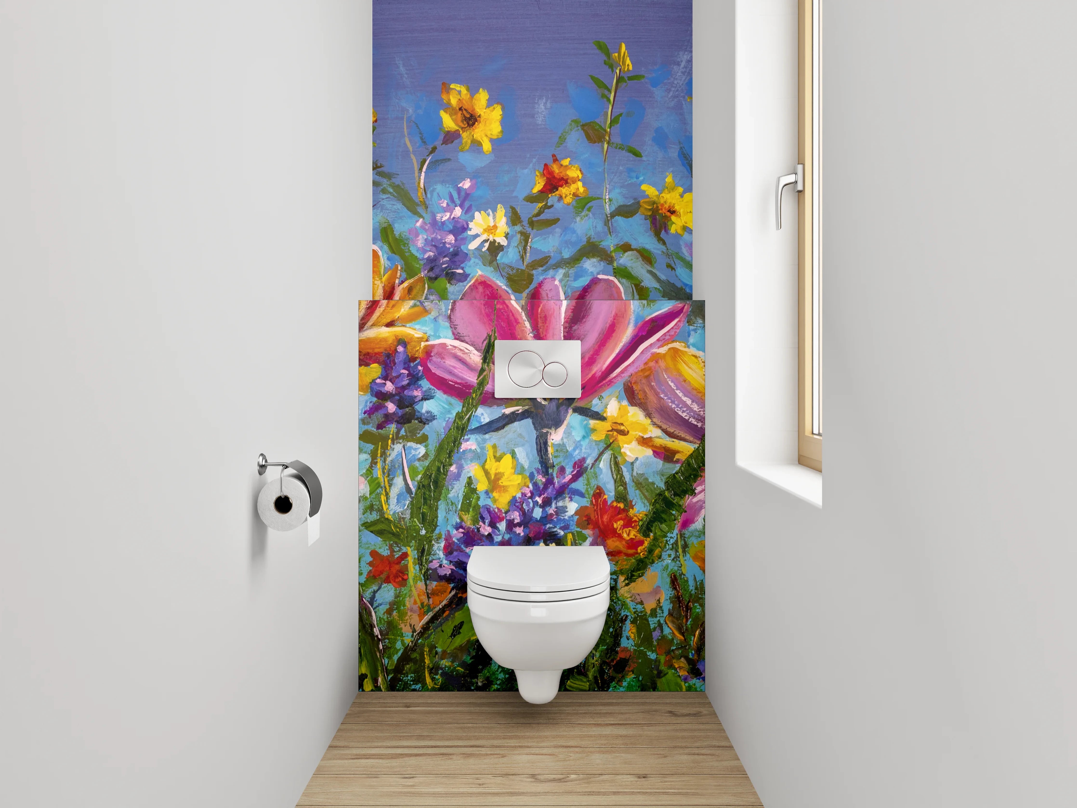 WC-Rückwand - Blumenwiese Gemälde Frühling Farben