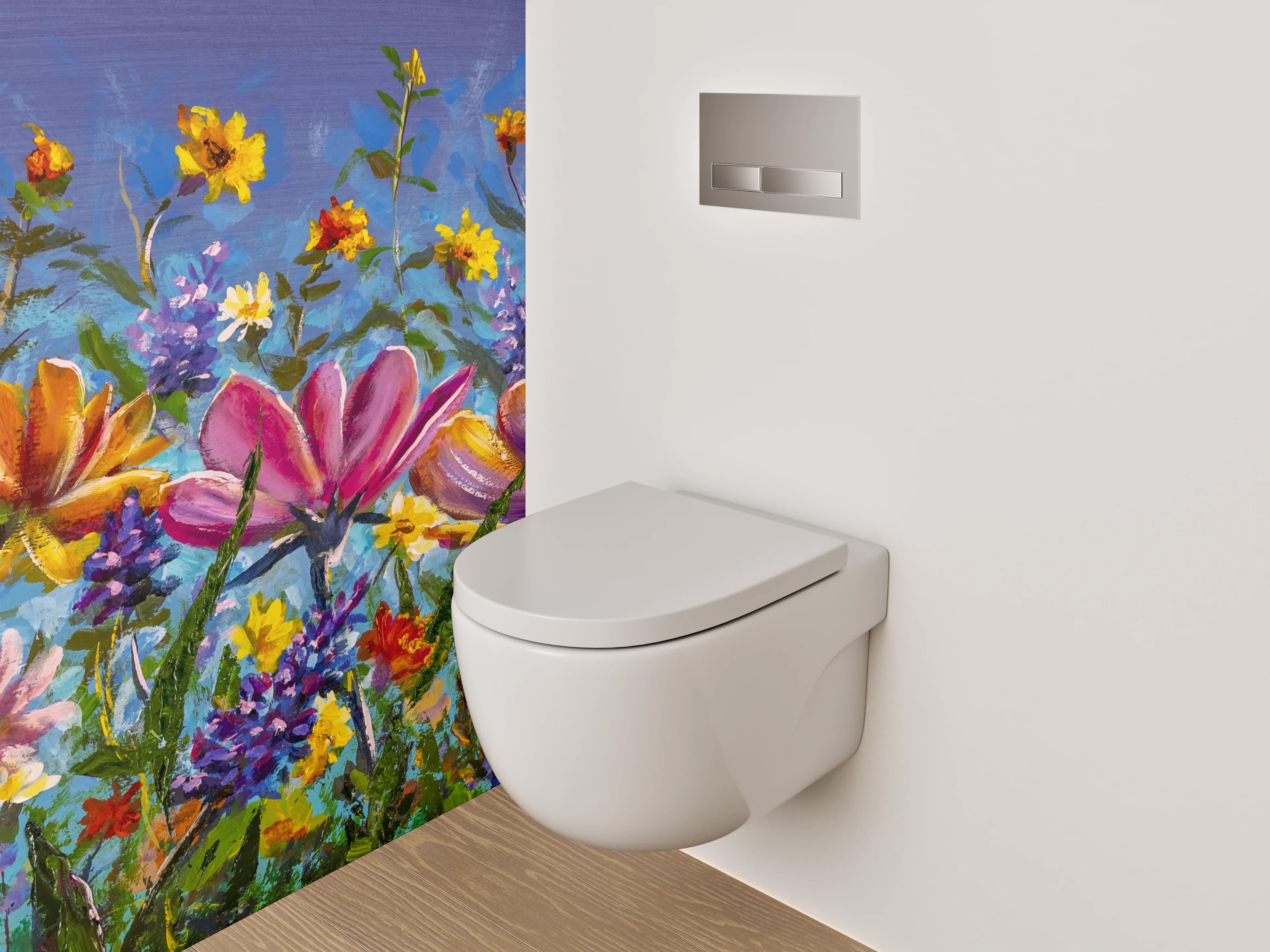 WC-Rückwand - Blumenwiese Gemälde Frühling Farben