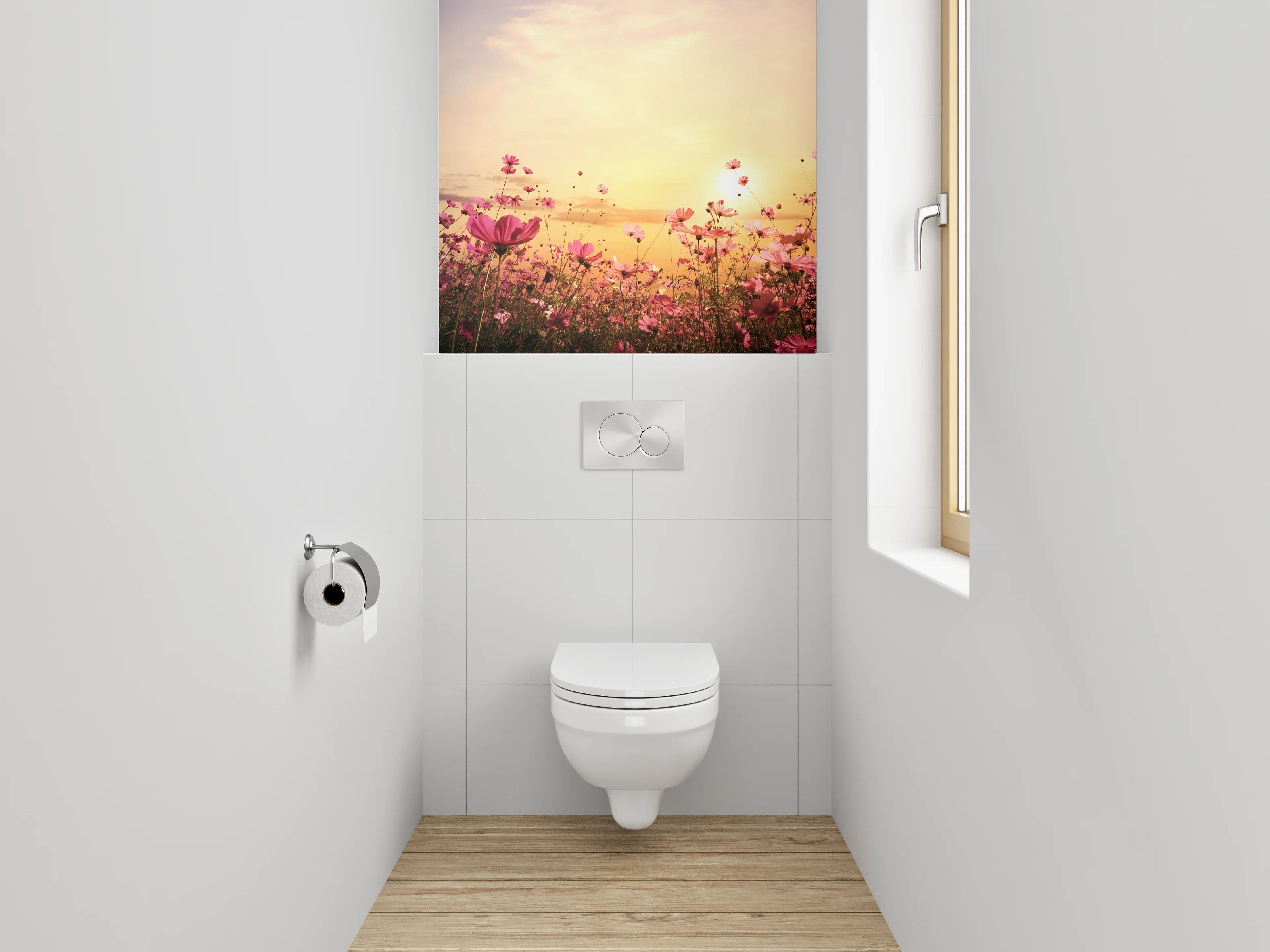 WC-Rückwand - Blumenwiese im Sonnenuntergang