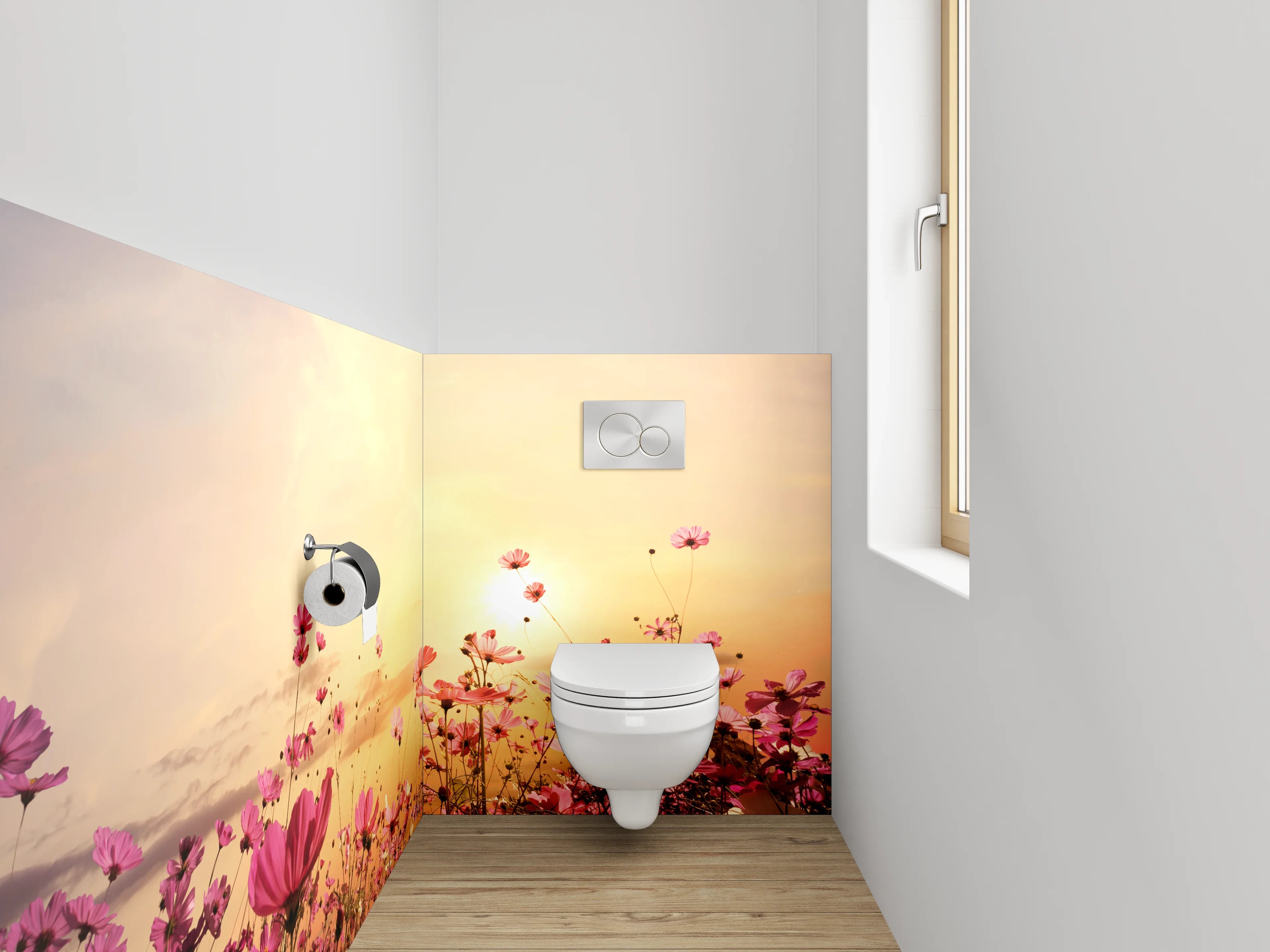 WC-Rückwand - Blumenwiese im Sonnenuntergang