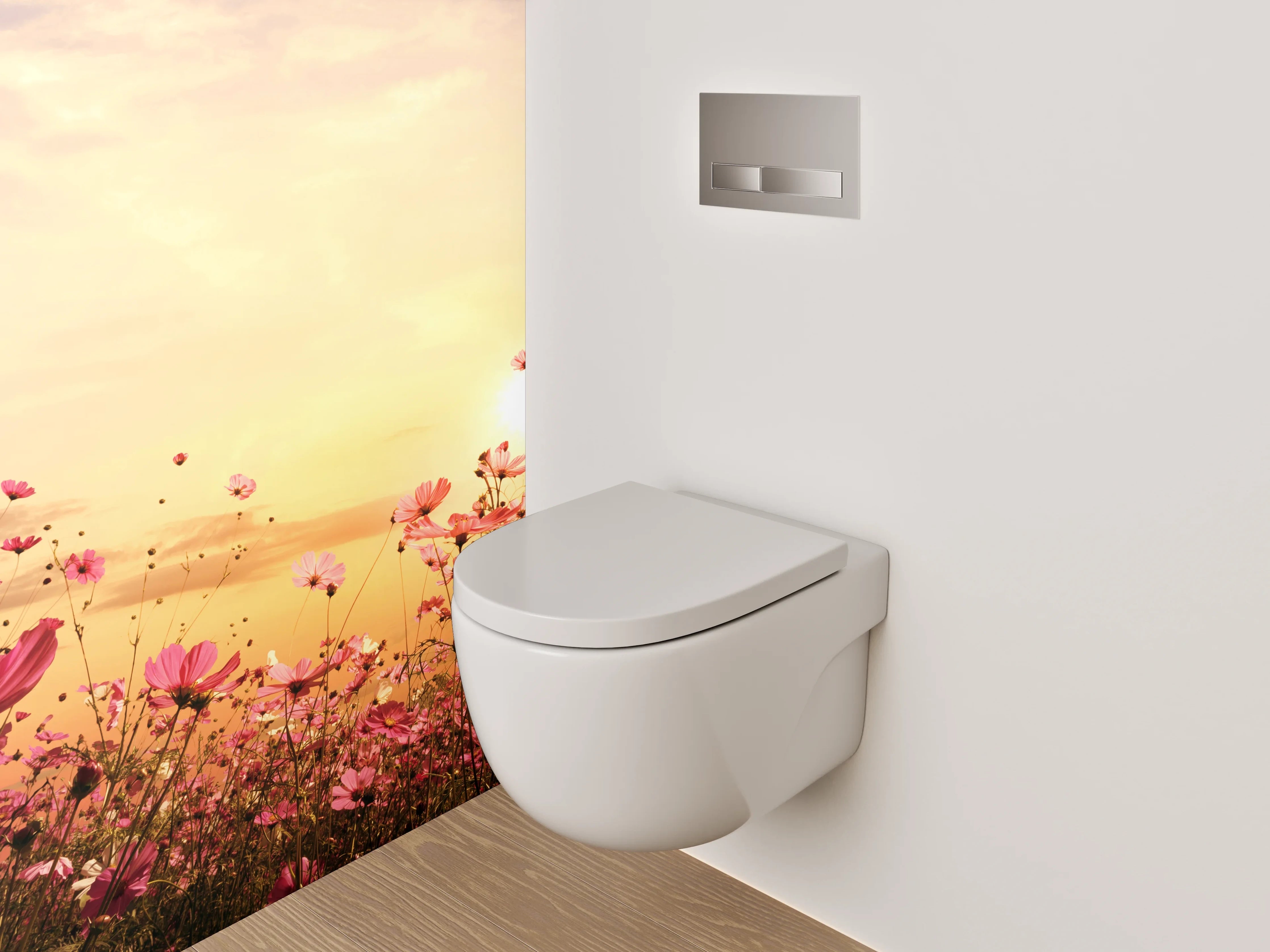 WC-Rückwand - Blumenwiese im Sonnenuntergang