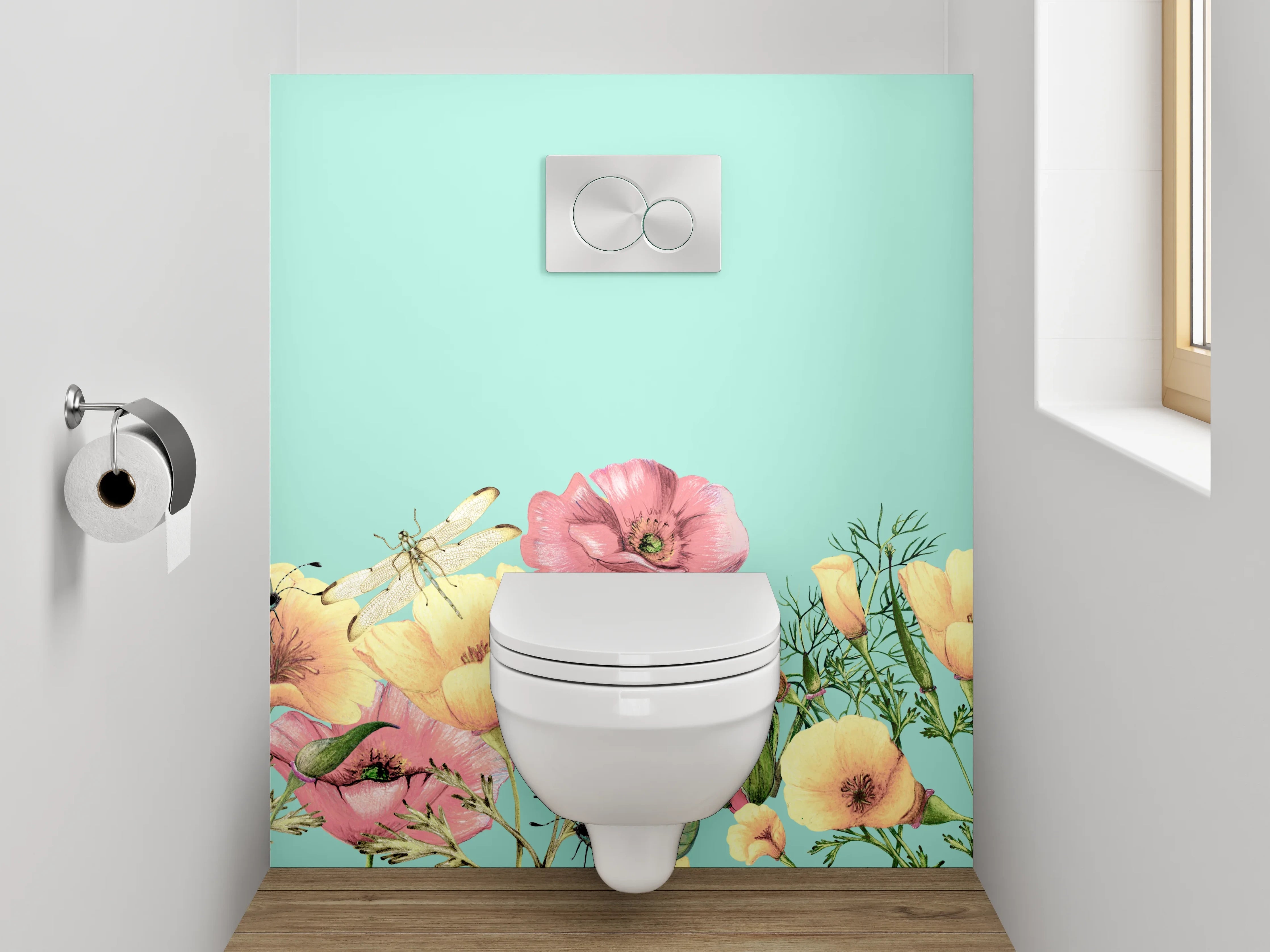 WC-Rückwand - Blumenwiese mit Schmetterlingen Illustration