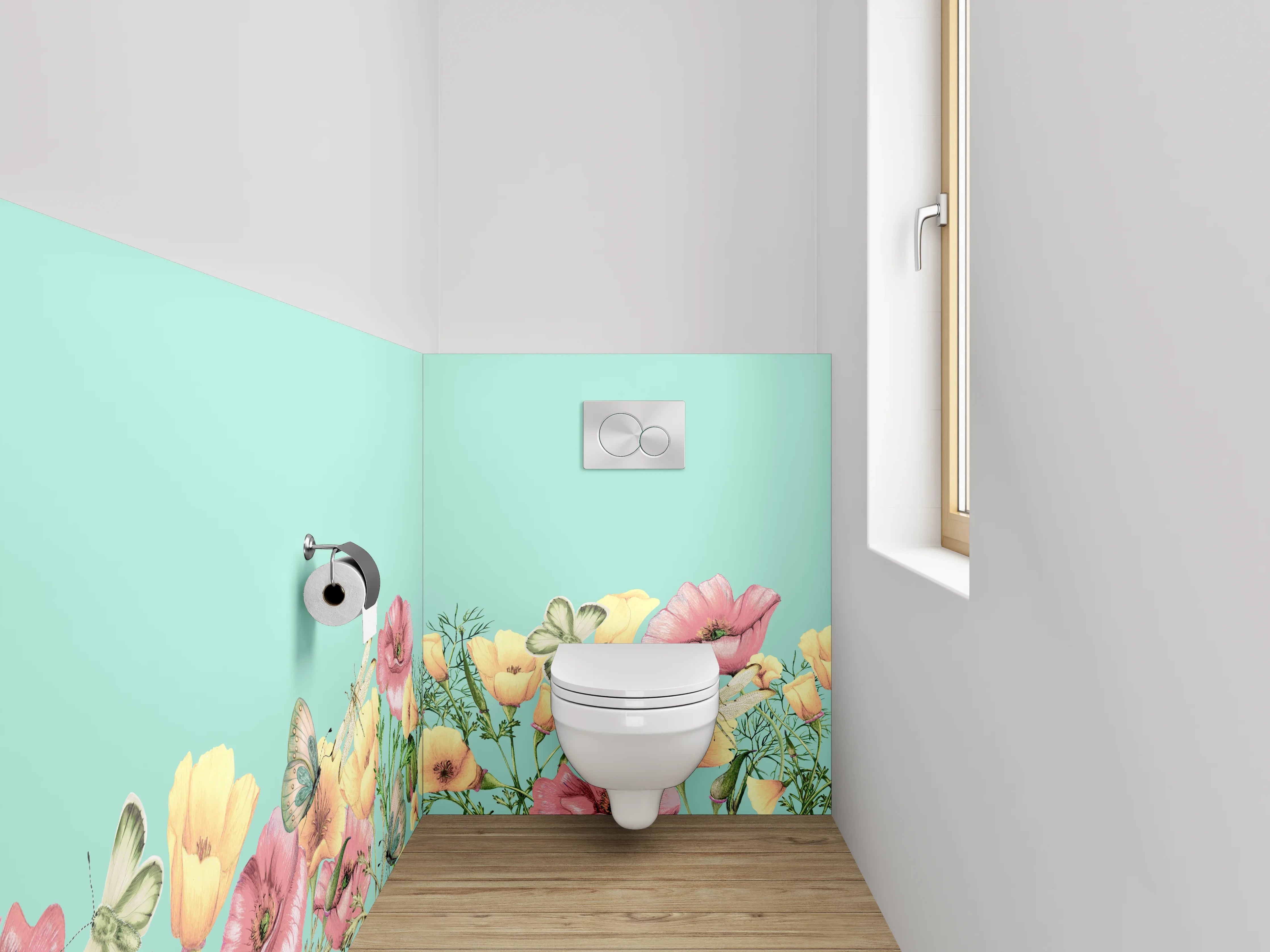 WC-Rückwand - Blumenwiese mit Schmetterlingen Illustration