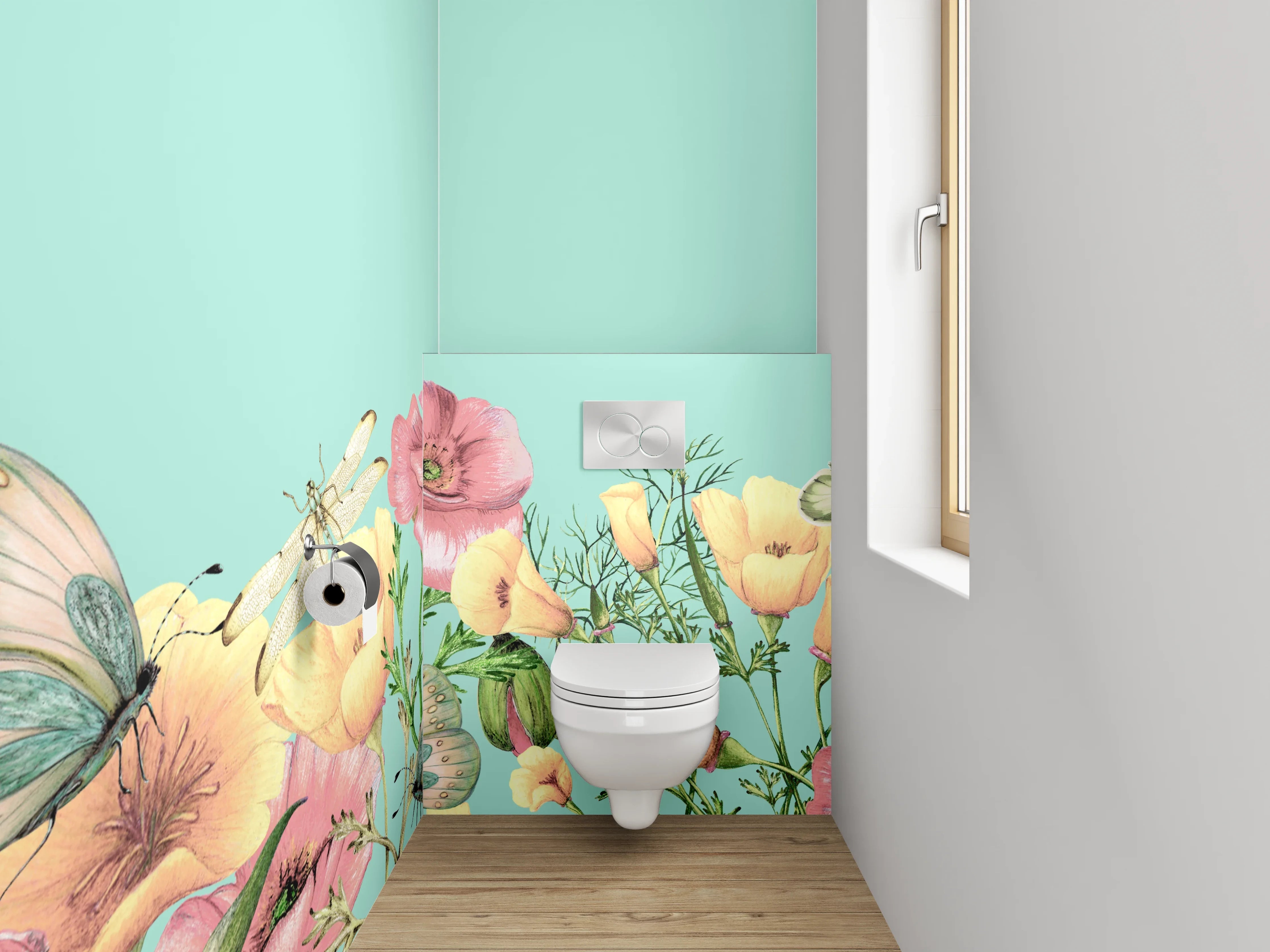 WC-Rückwand - Blumenwiese mit Schmetterlingen Illustration