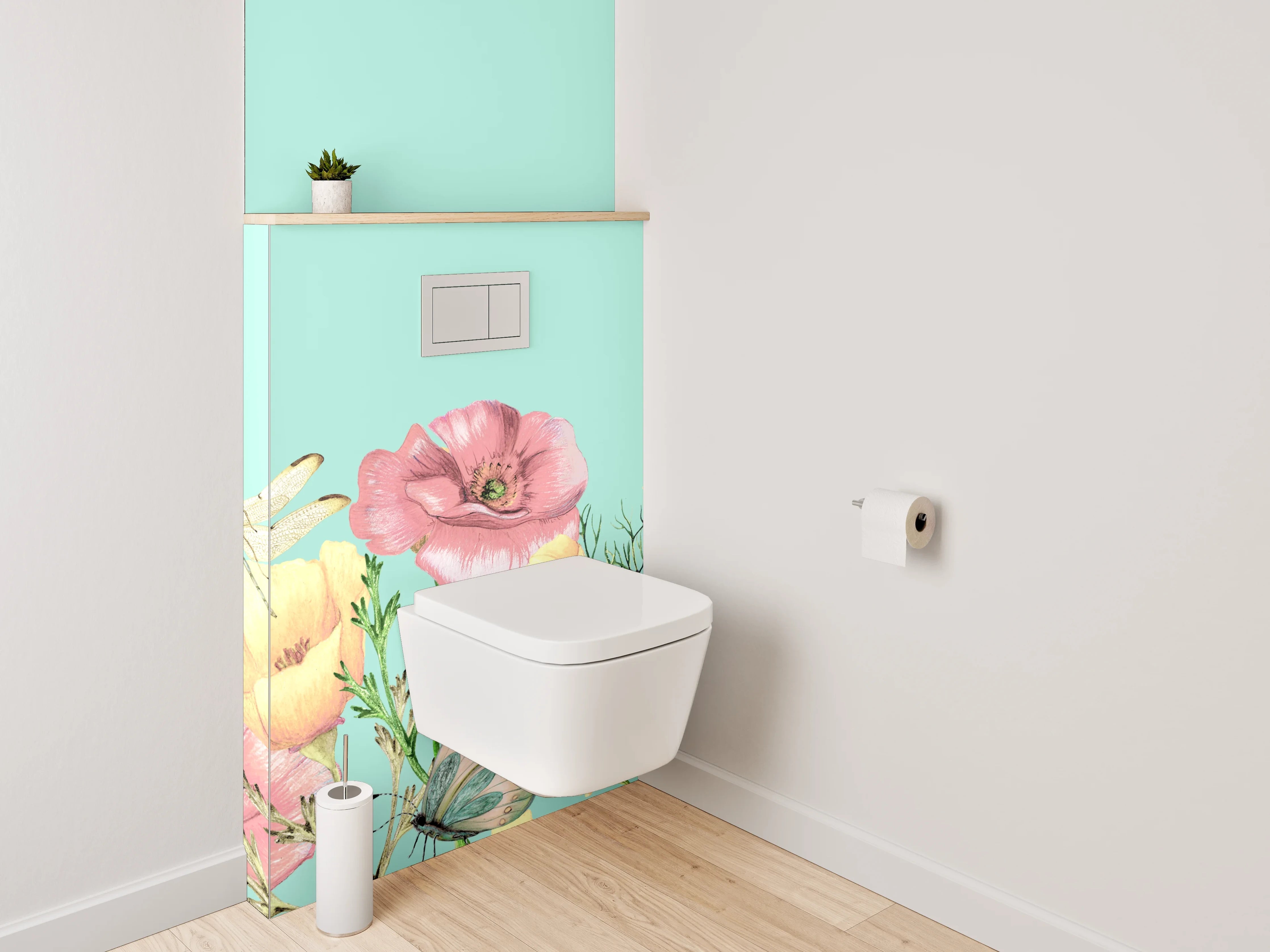 WC-Rückwand - Blumenwiese mit Schmetterlingen Illustration