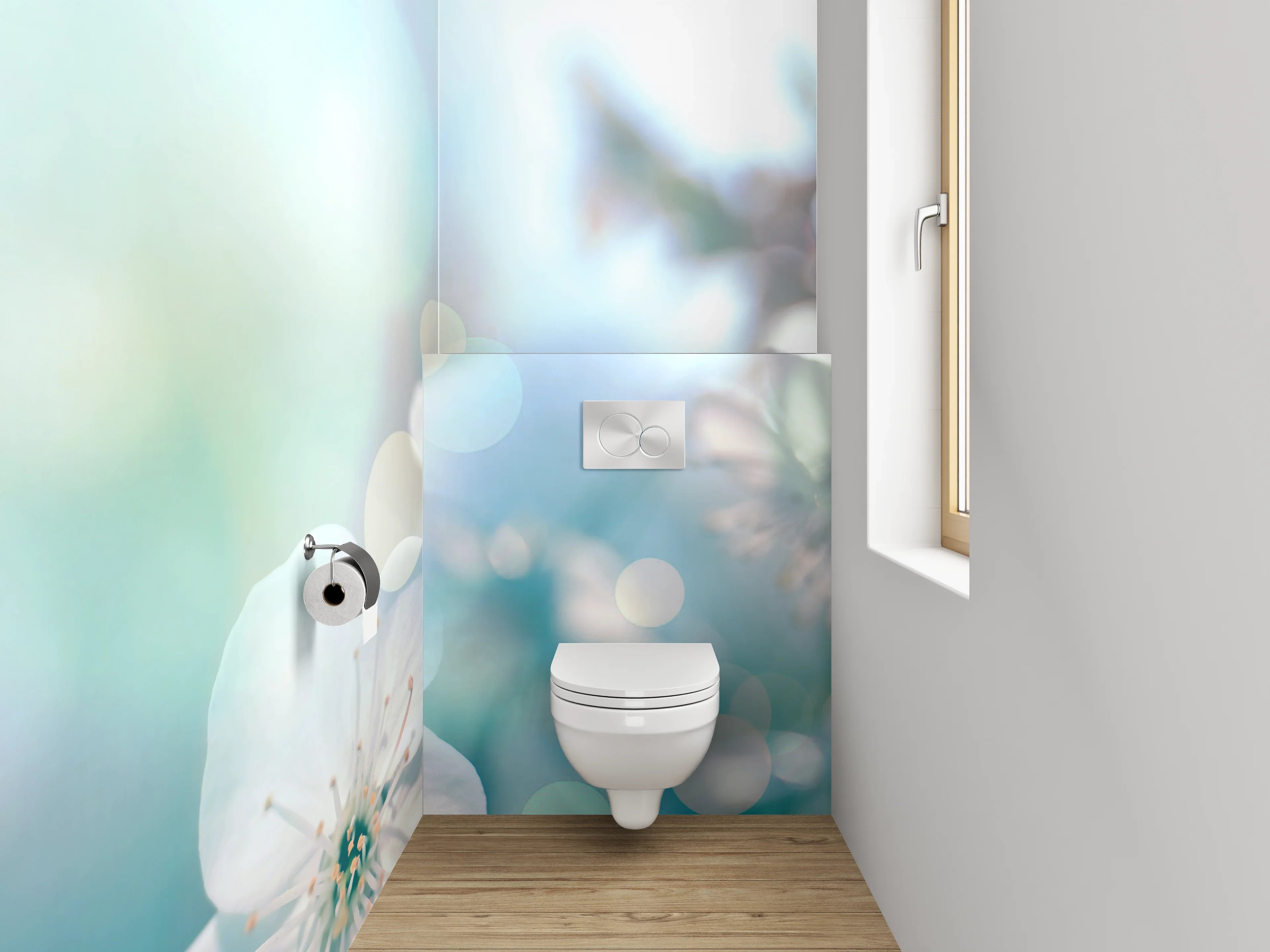 WC-Rückwand - Blumenzauber in zarten Pastellfarben