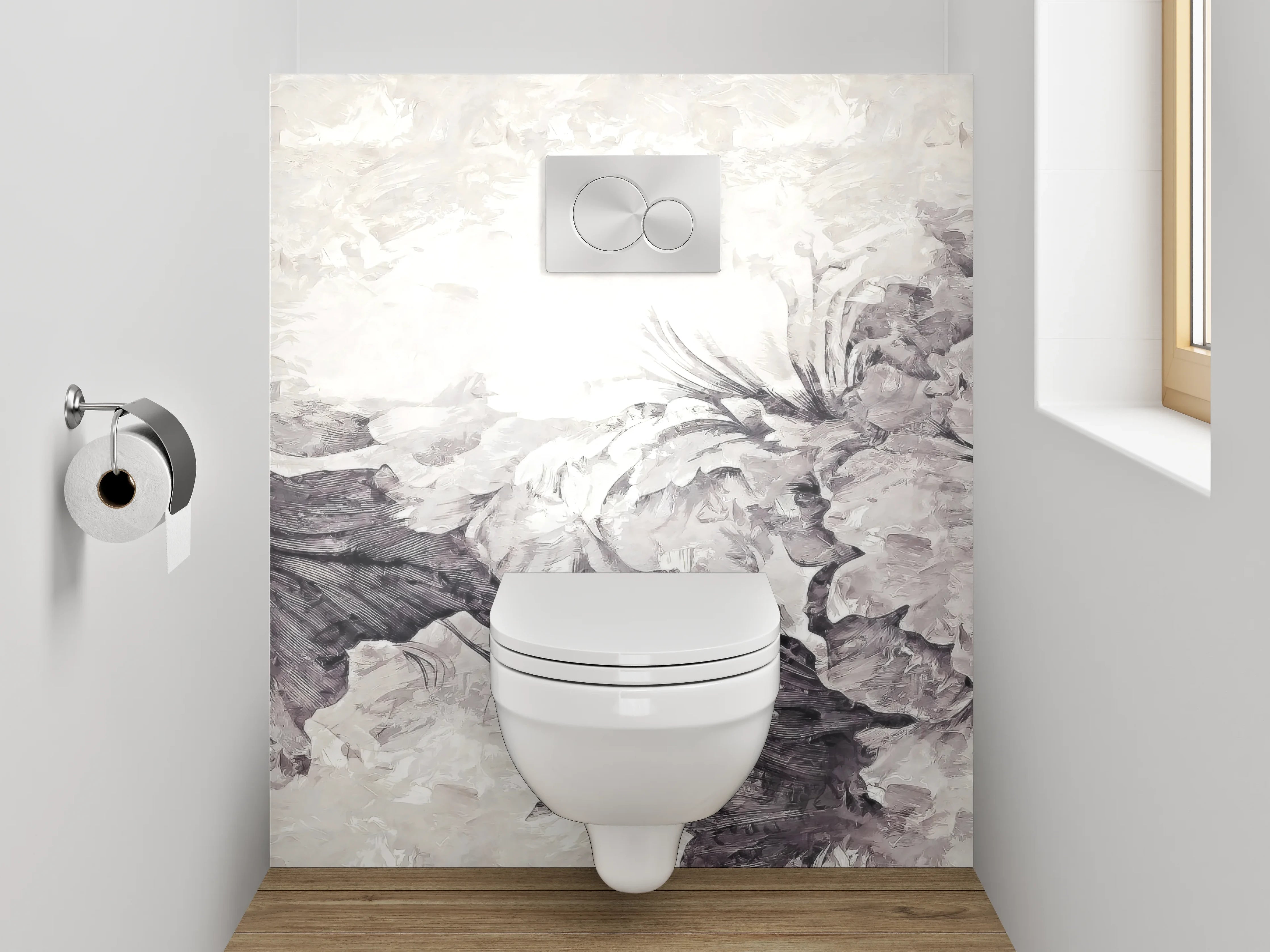 WC-Rückwand - Blumige Kunst Schwarz-Weiß