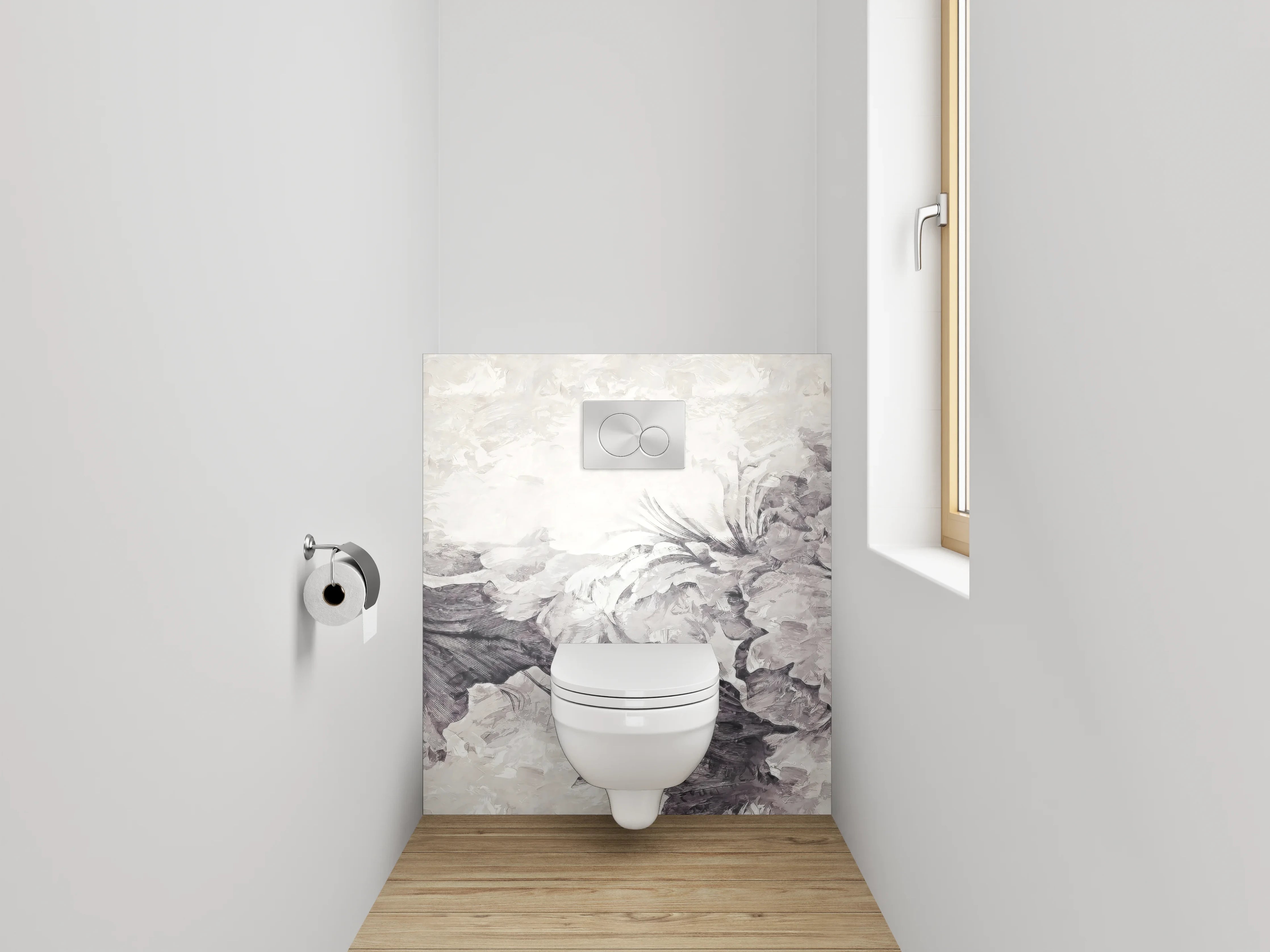 WC-Rückwand - Blumige Kunst Schwarz-Weiß