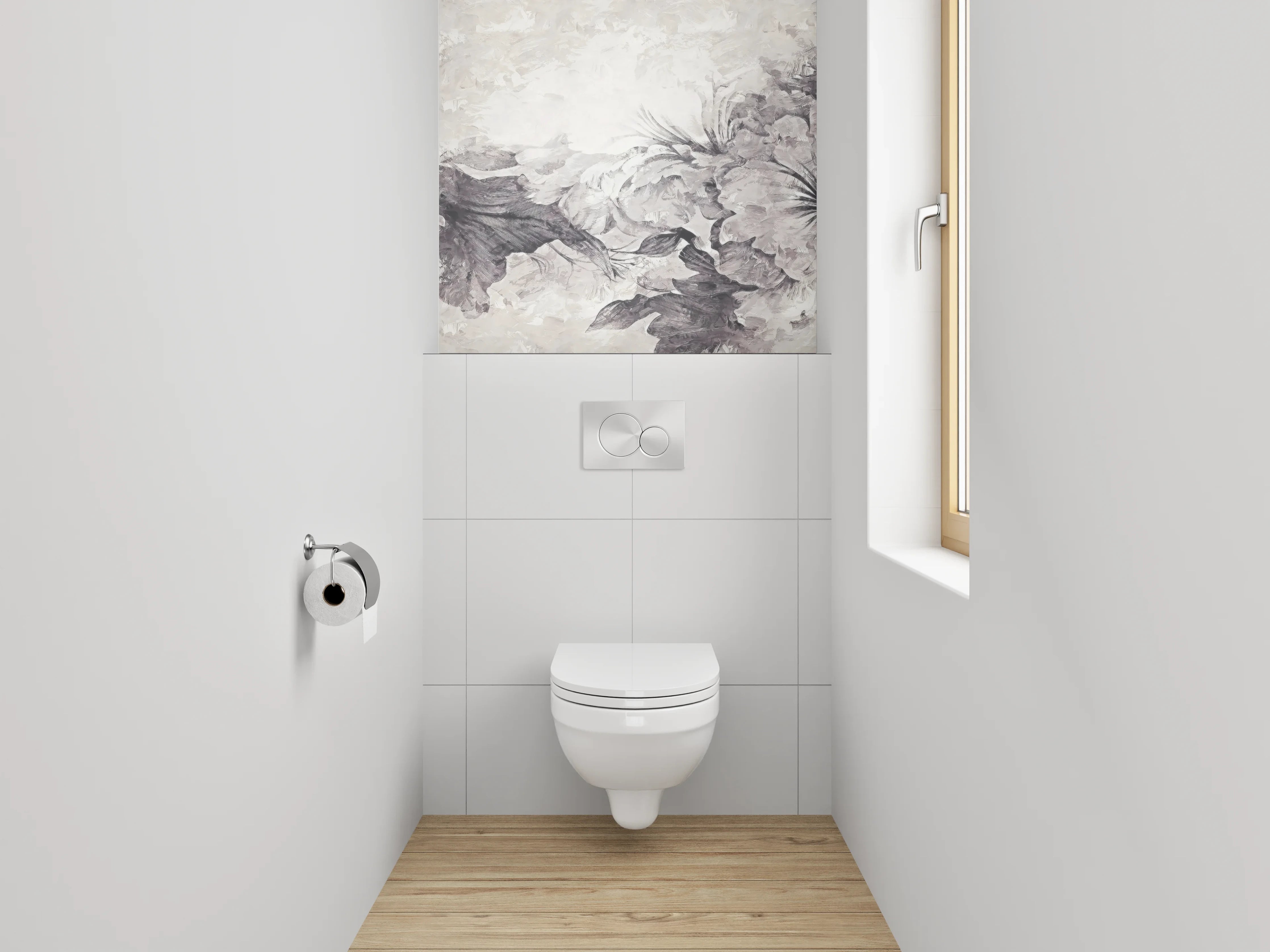 WC-Rückwand - Blumige Kunst Schwarz-Weiß