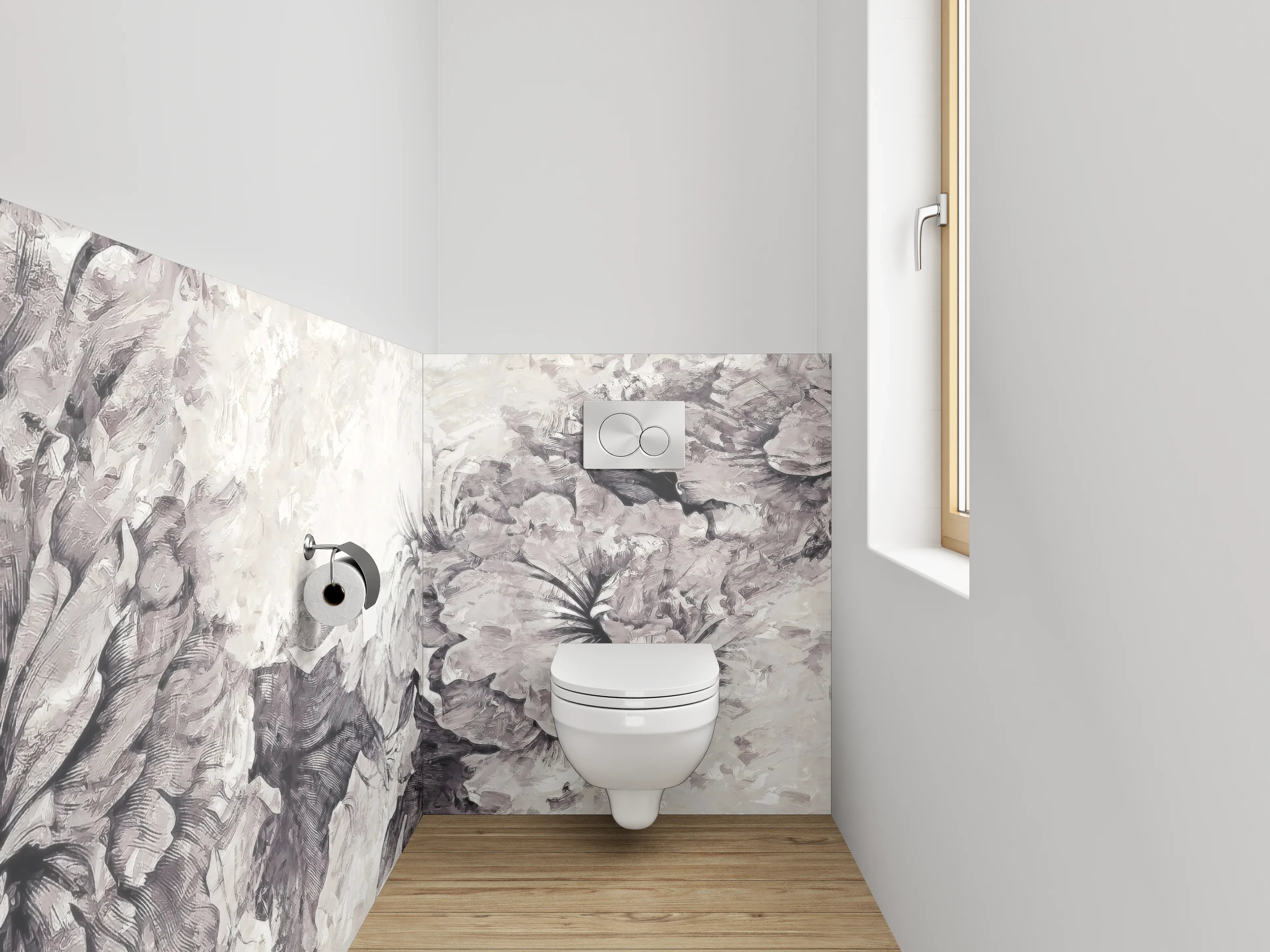 WC-Rückwand - Blumige Kunst Schwarz-Weiß