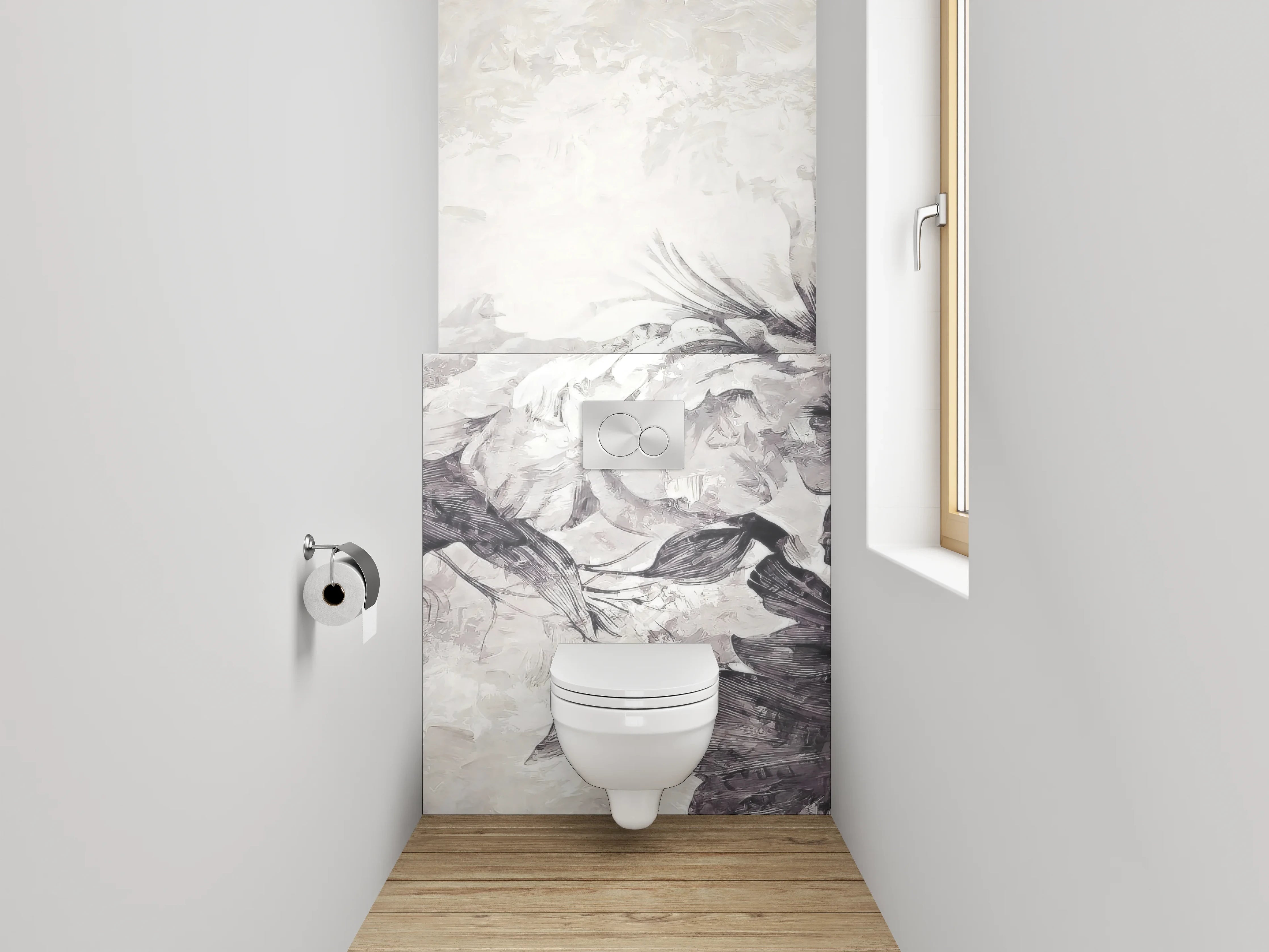 WC-Rückwand - Blumige Kunst Schwarz-Weiß