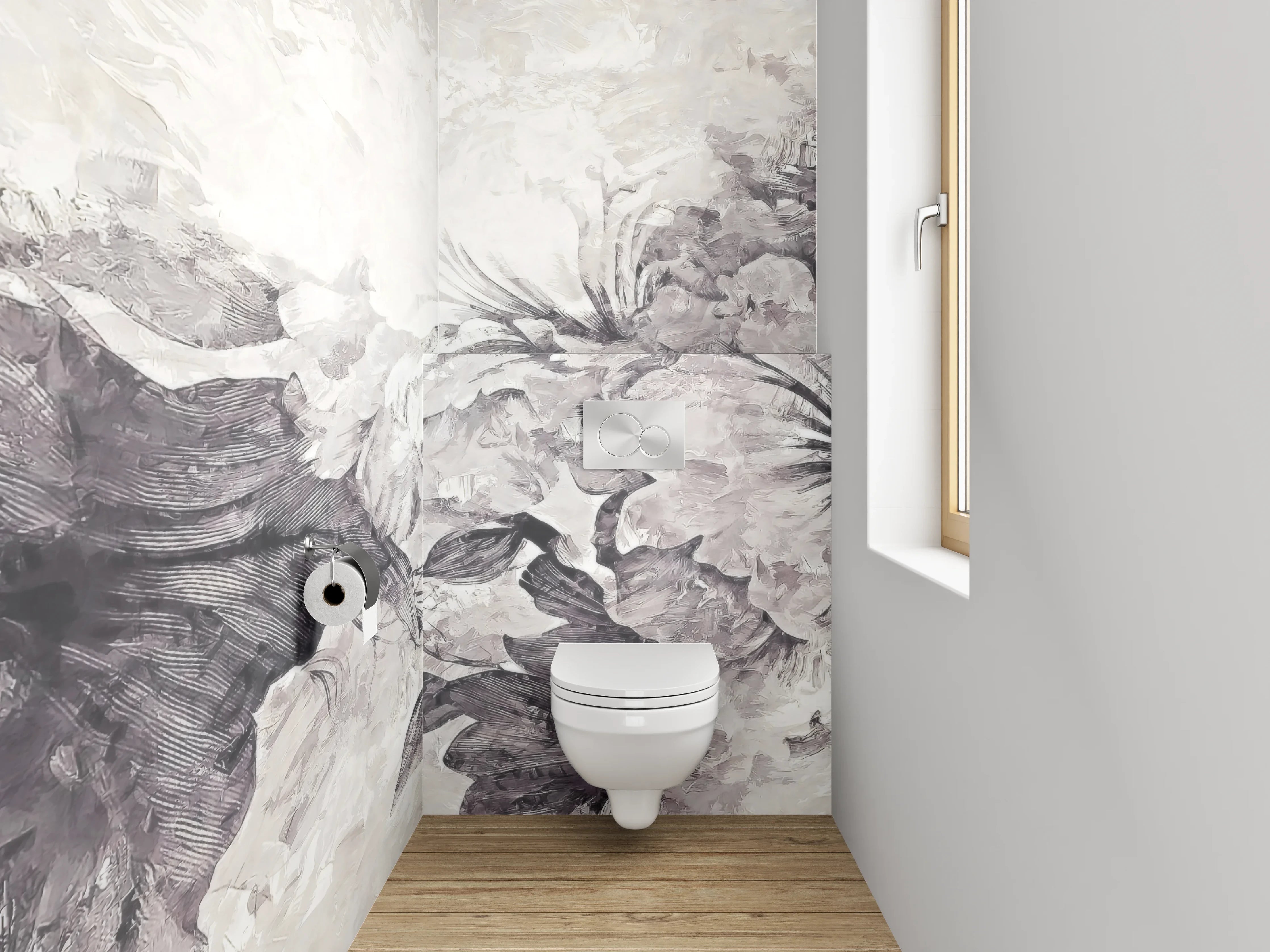 WC-Rückwand - Blumige Kunst Schwarz-Weiß