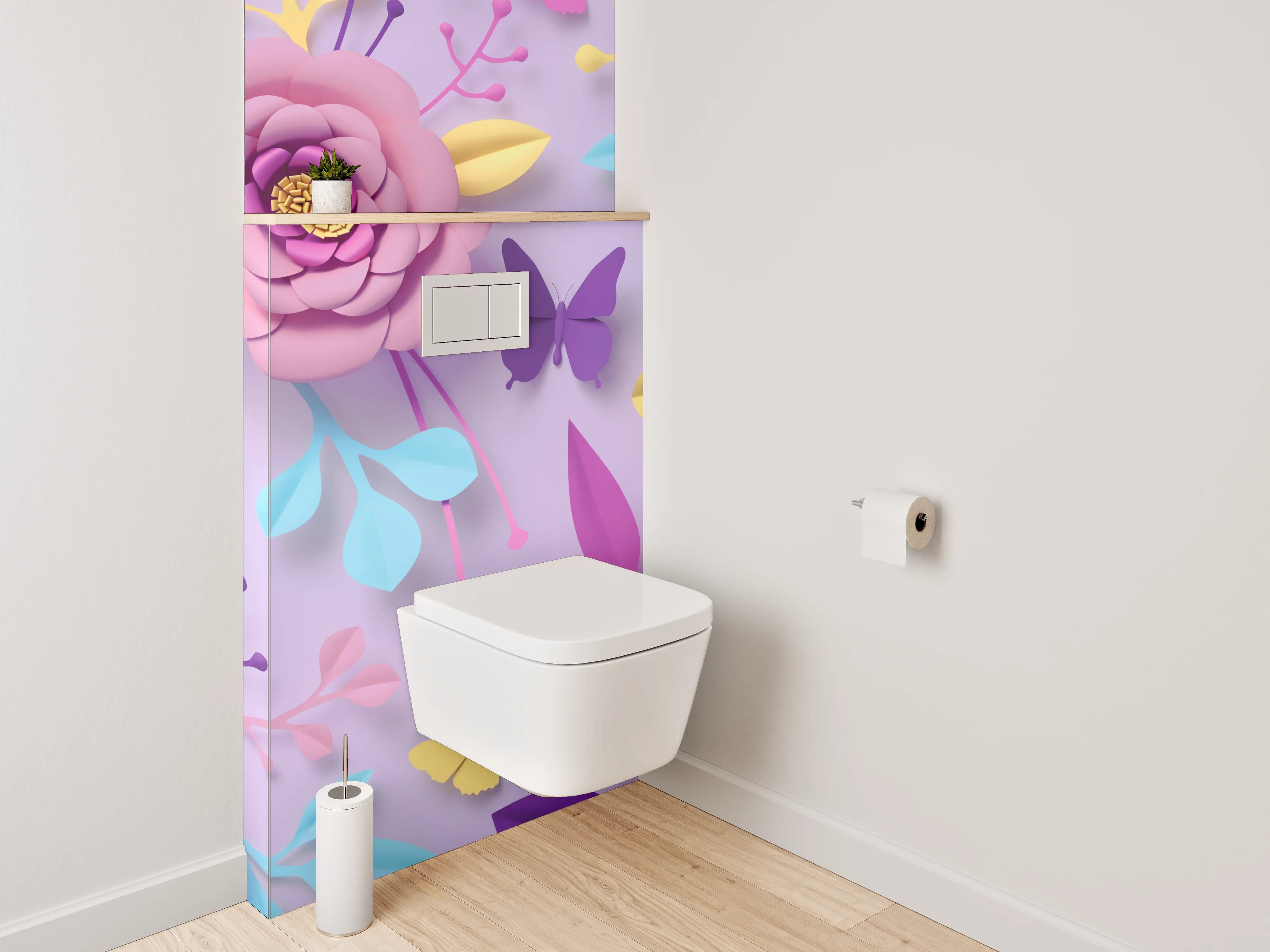 WC-Rückwand - Blumige Papierkunst auf Flieder
