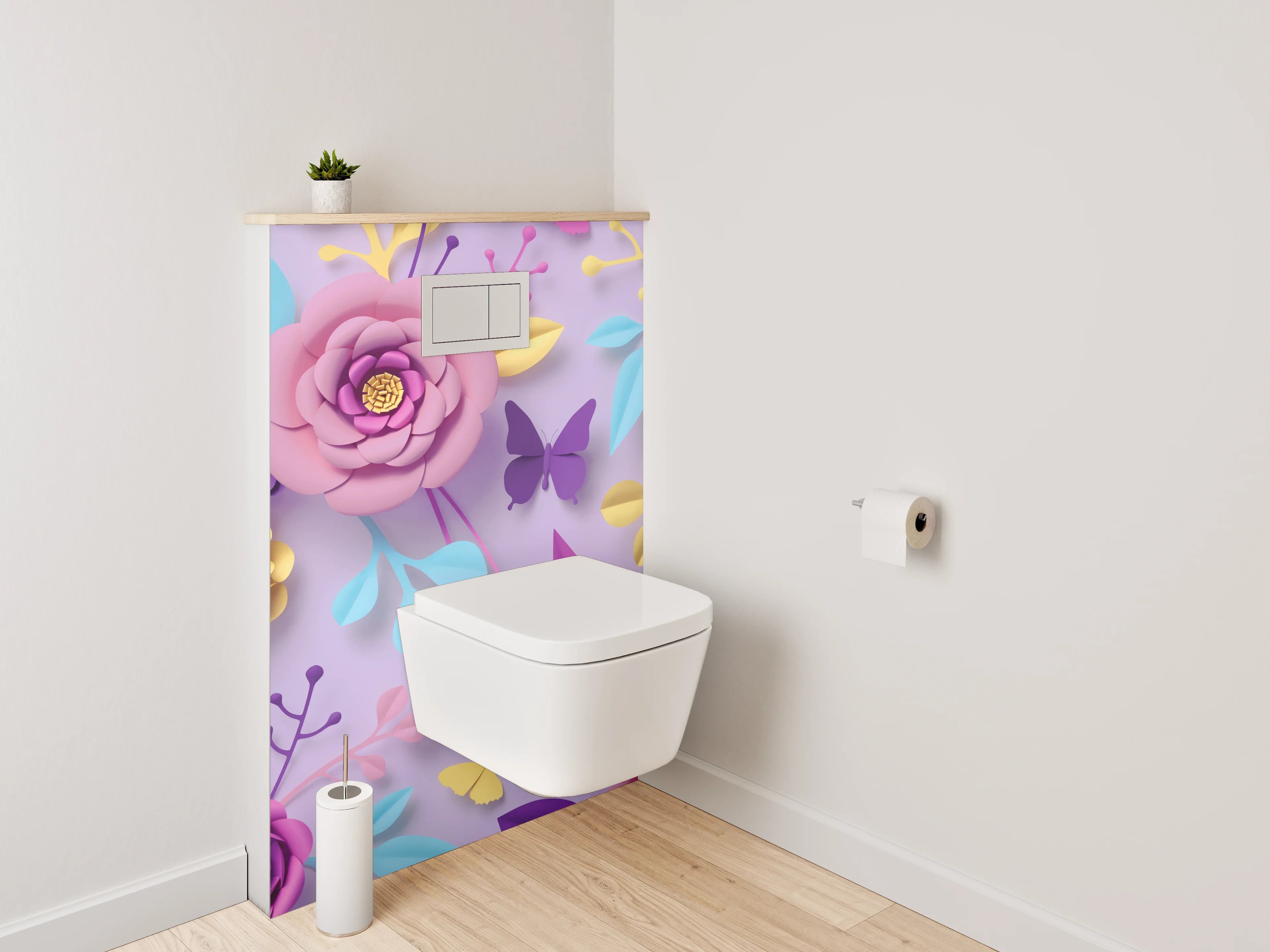 WC-Rückwand - Blumige Papierkunst auf Flieder