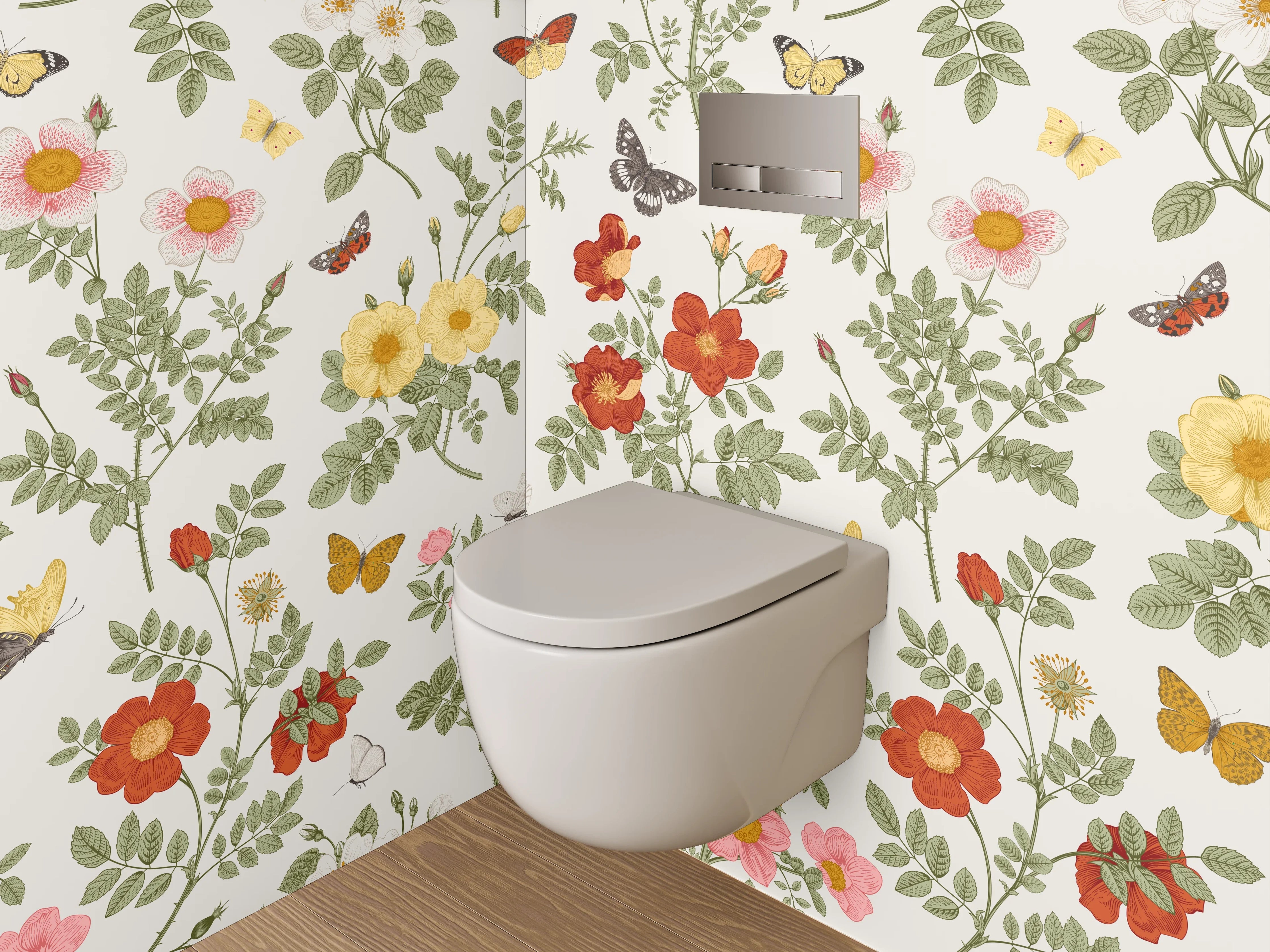 WC-Rückwand - Blumige Vintage-Wiese Aquarell Muster