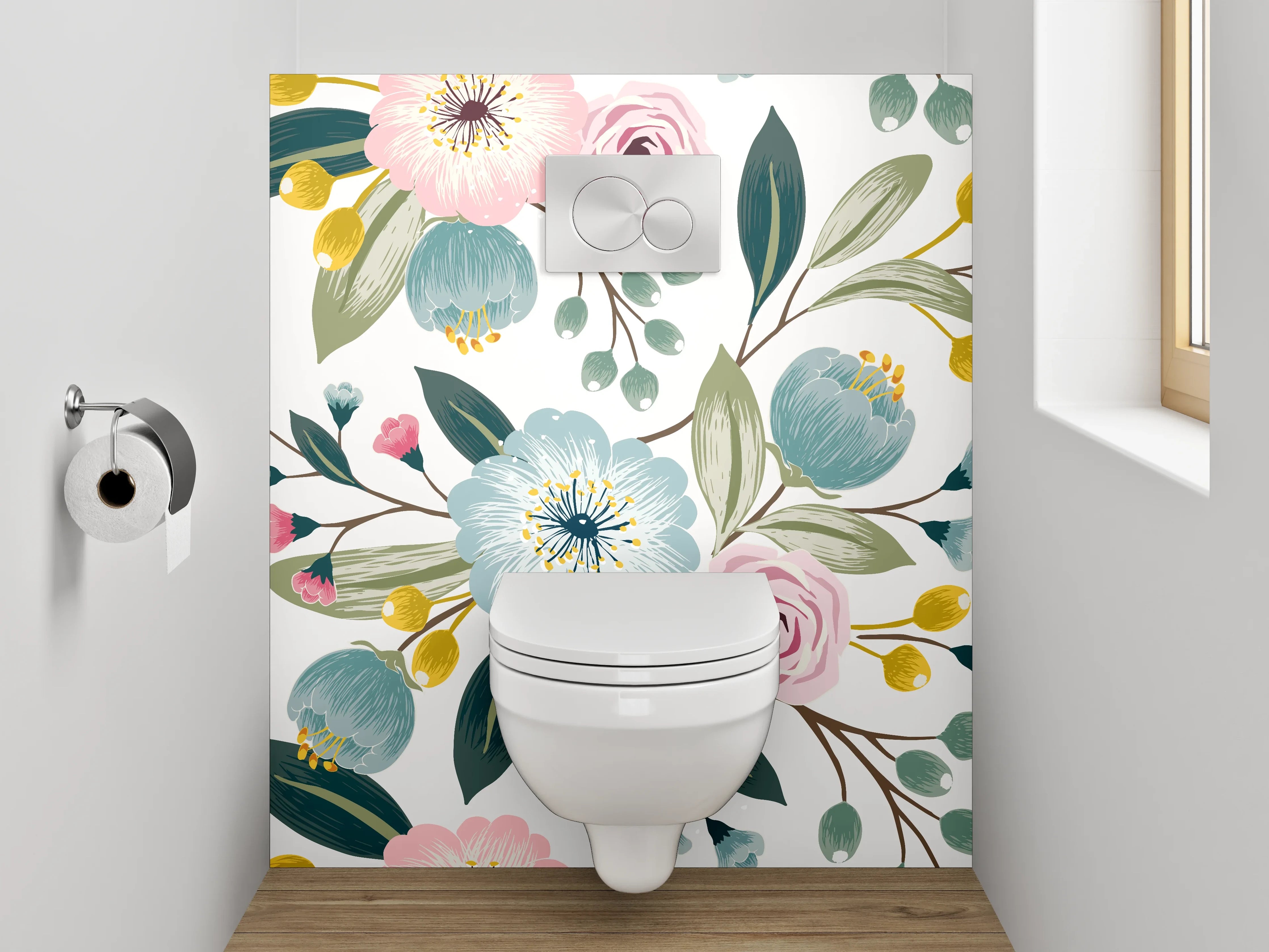 WC-Rückwand - Blumiges Aquarell-Muster Pastell