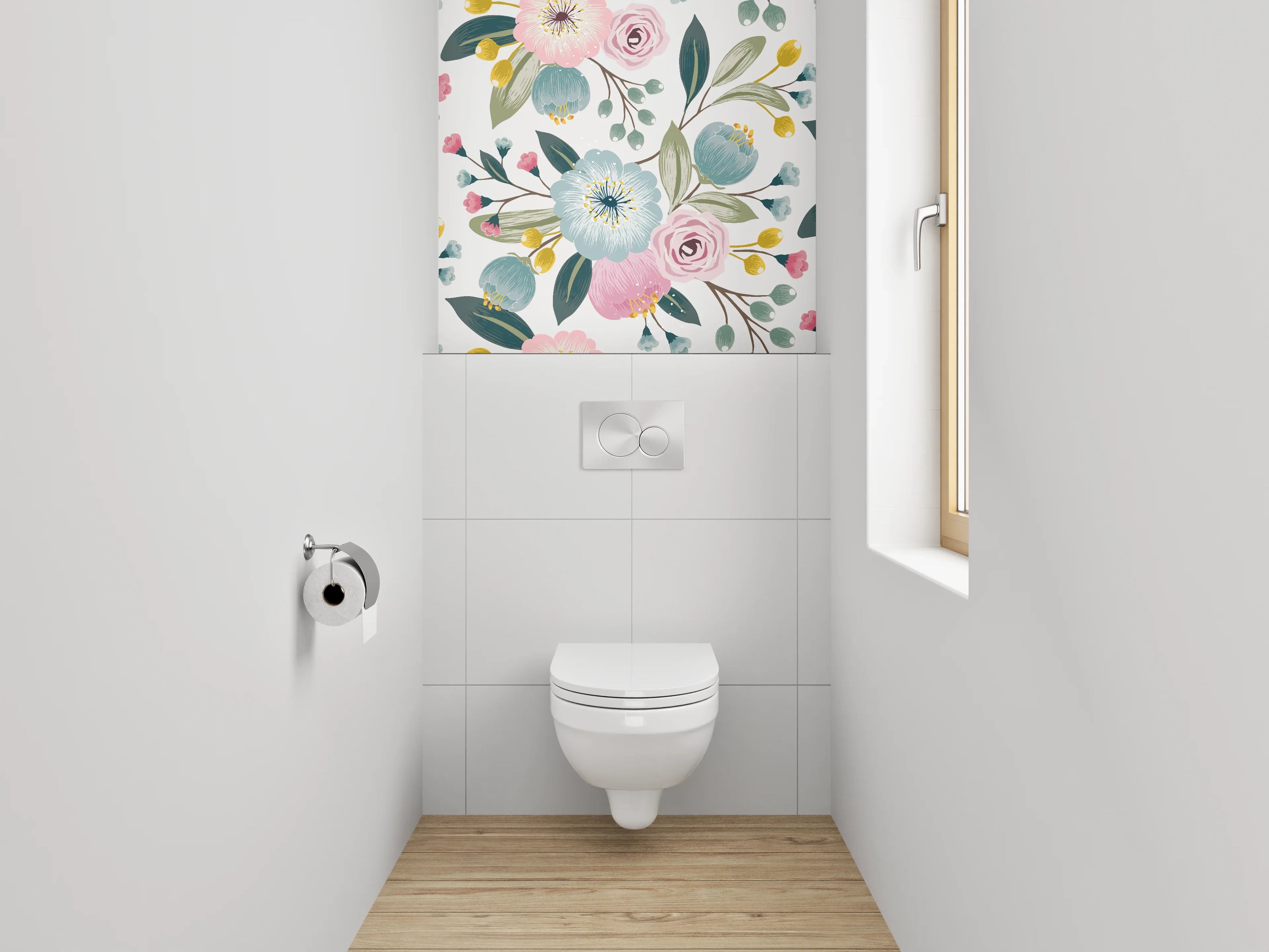 WC-Rückwand - Blumiges Aquarell-Muster Pastell