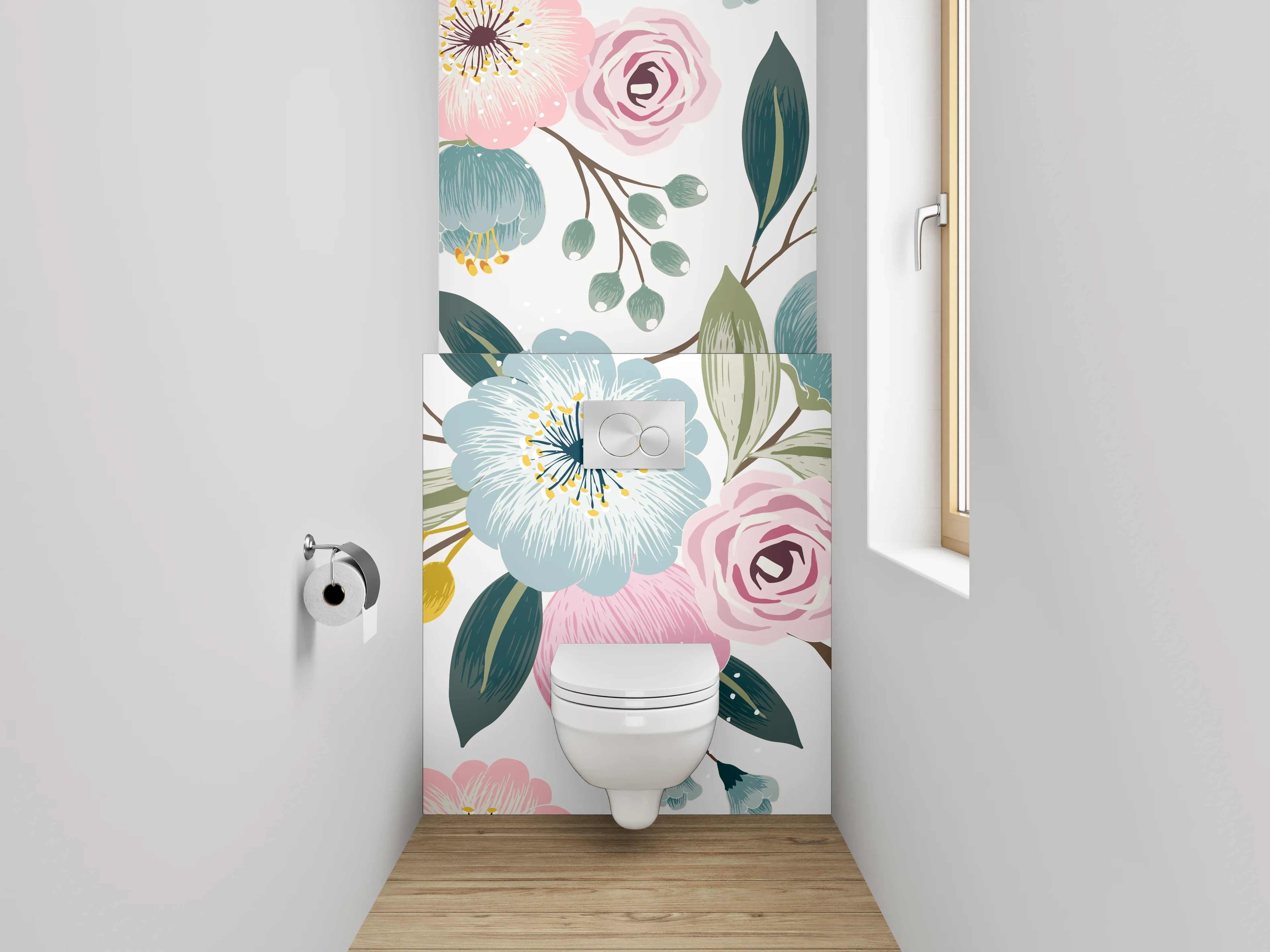 WC-Rückwand - Blumiges Aquarell-Muster Pastell
